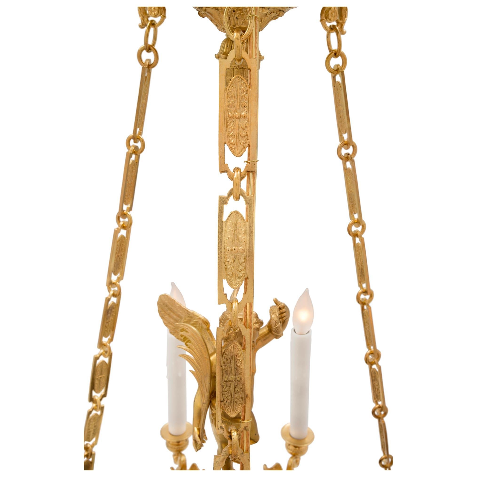 French 19th Century Neo-Classical St. Ormolu and Bronze Nine Arm Chandelier In Good Condition For Sale In West Palm Beach, FL