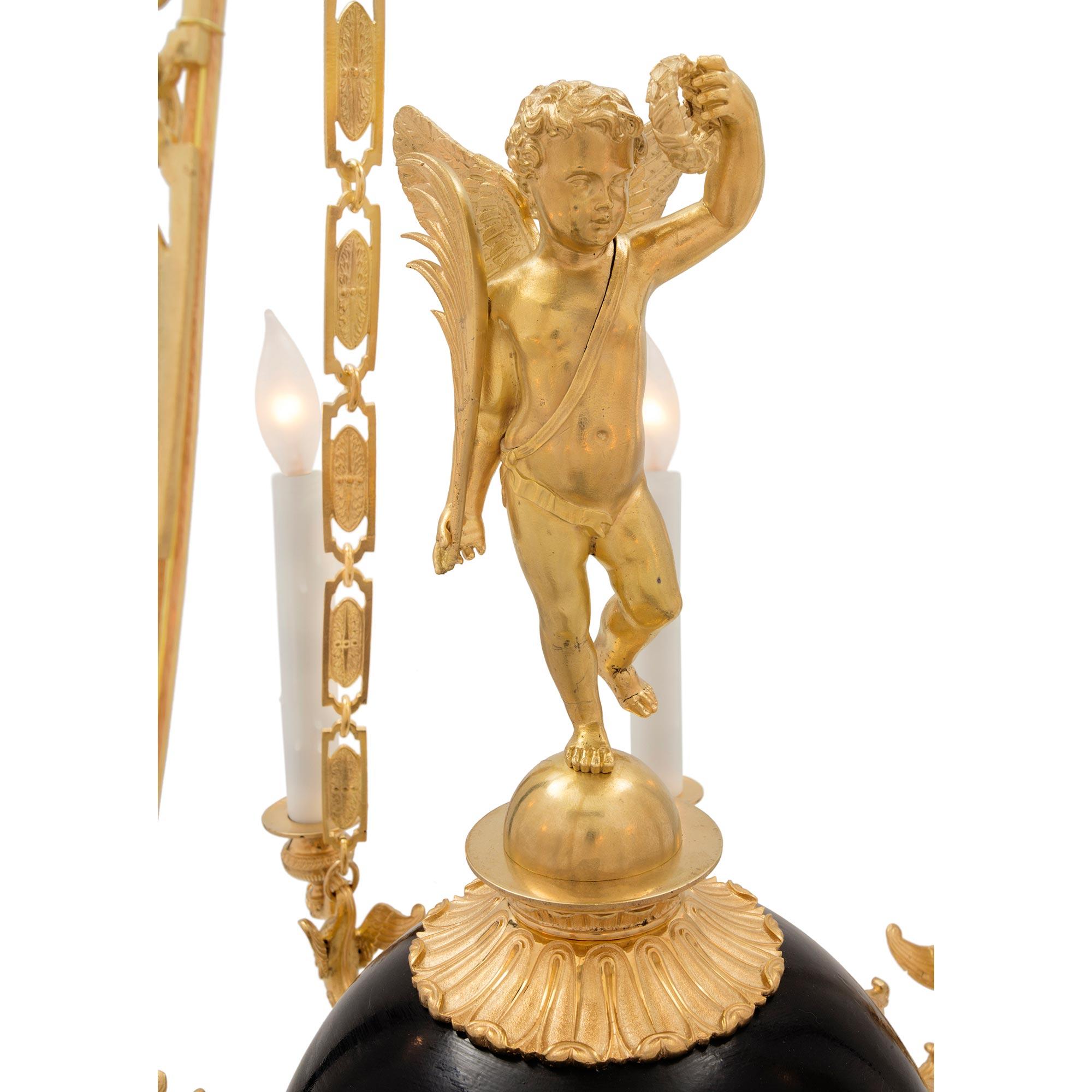 French 19th Century Neo-Classical St. Ormolu and Bronze Nine Arm Chandelier For Sale 1