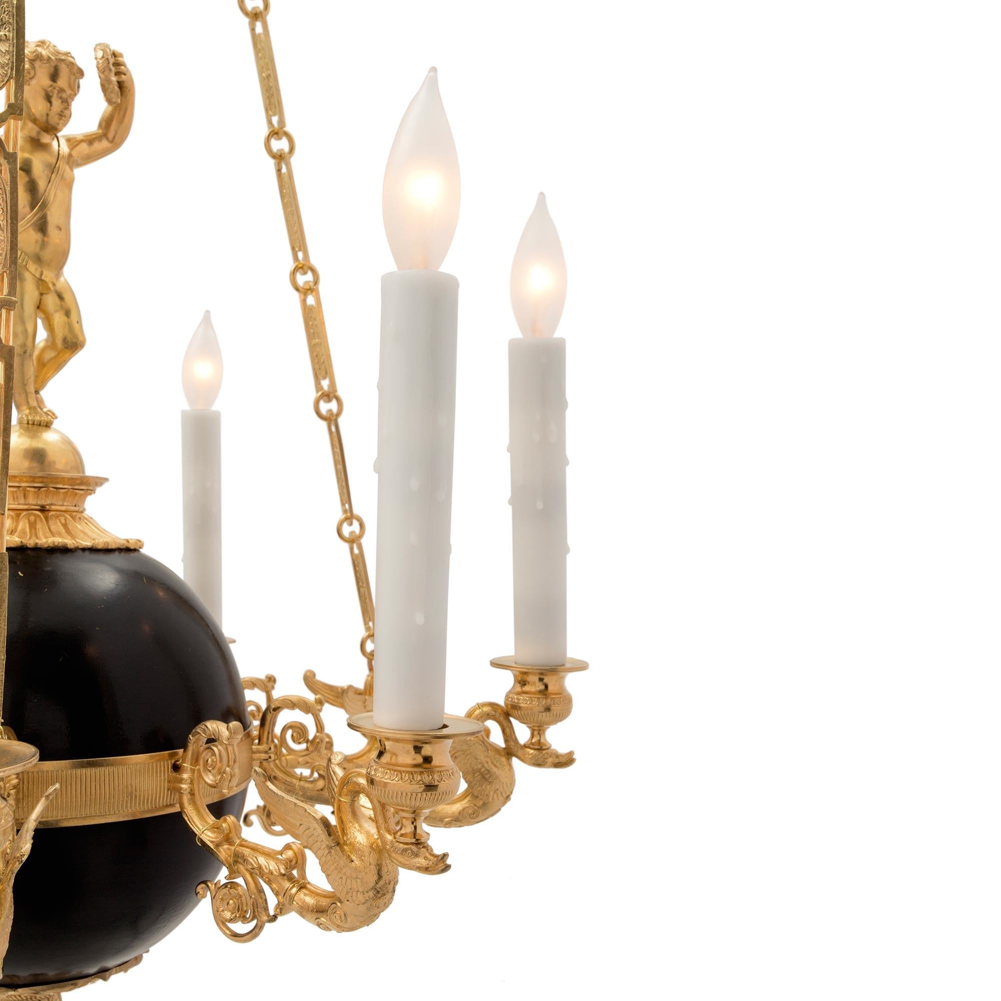 French 19th Century Neo-Classical St. Ormolu and Bronze Nine Arm Chandelier For Sale 2