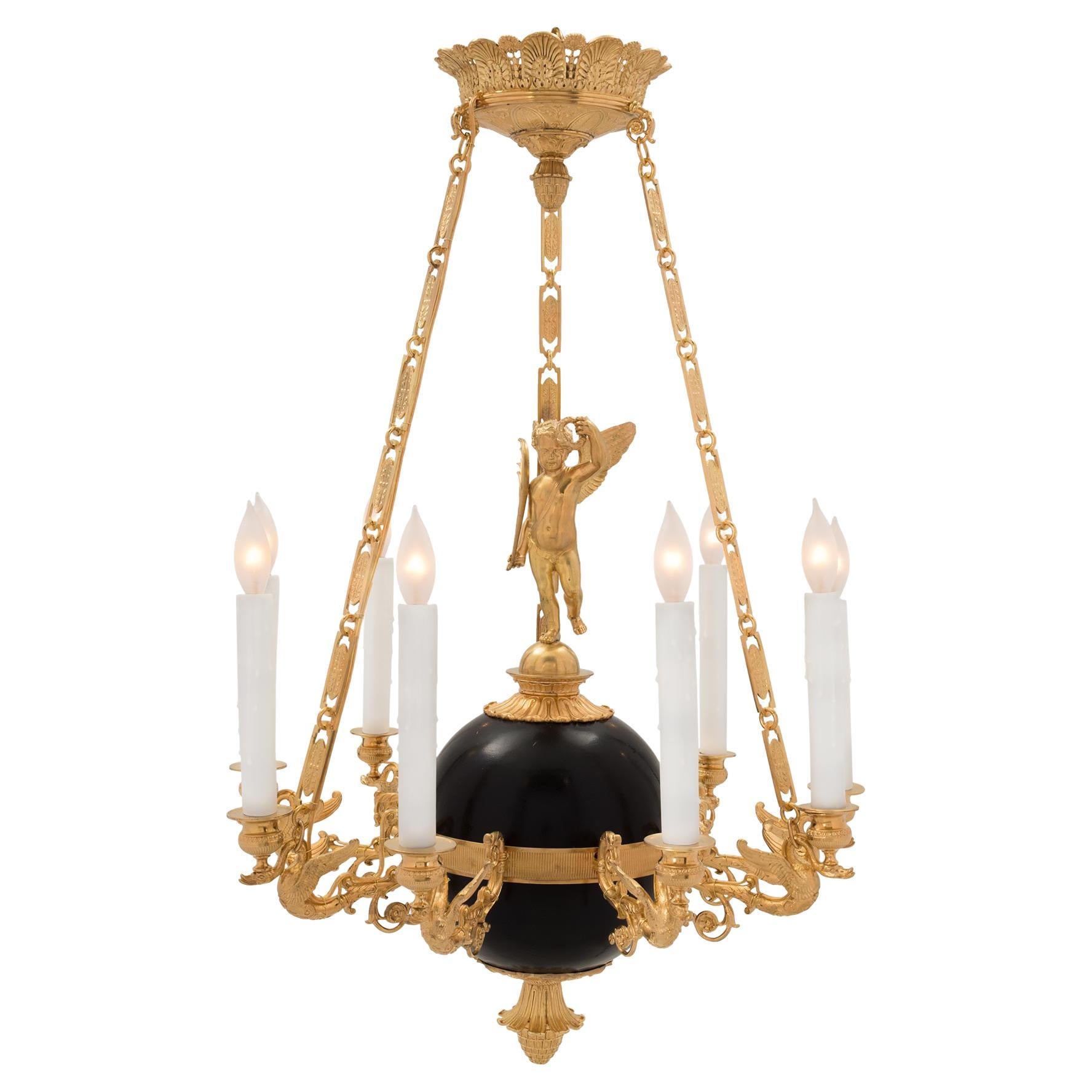 French 19th Century Neo-Classical St. Ormolu and Bronze Nine Arm Chandelier For Sale