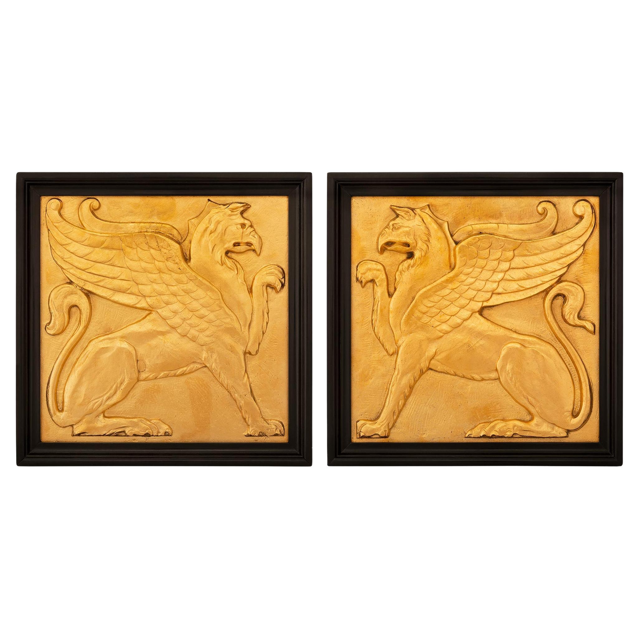 French 19th century Neo-Classical st. Ormolu and Ebony wall plaques