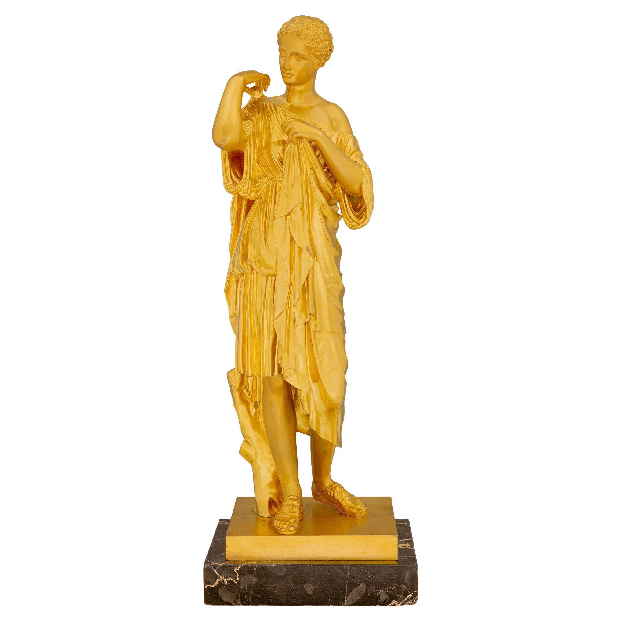 French 19th Century Neo-Classical St. Ormolu and Marble Statue of a Maiden For Sale