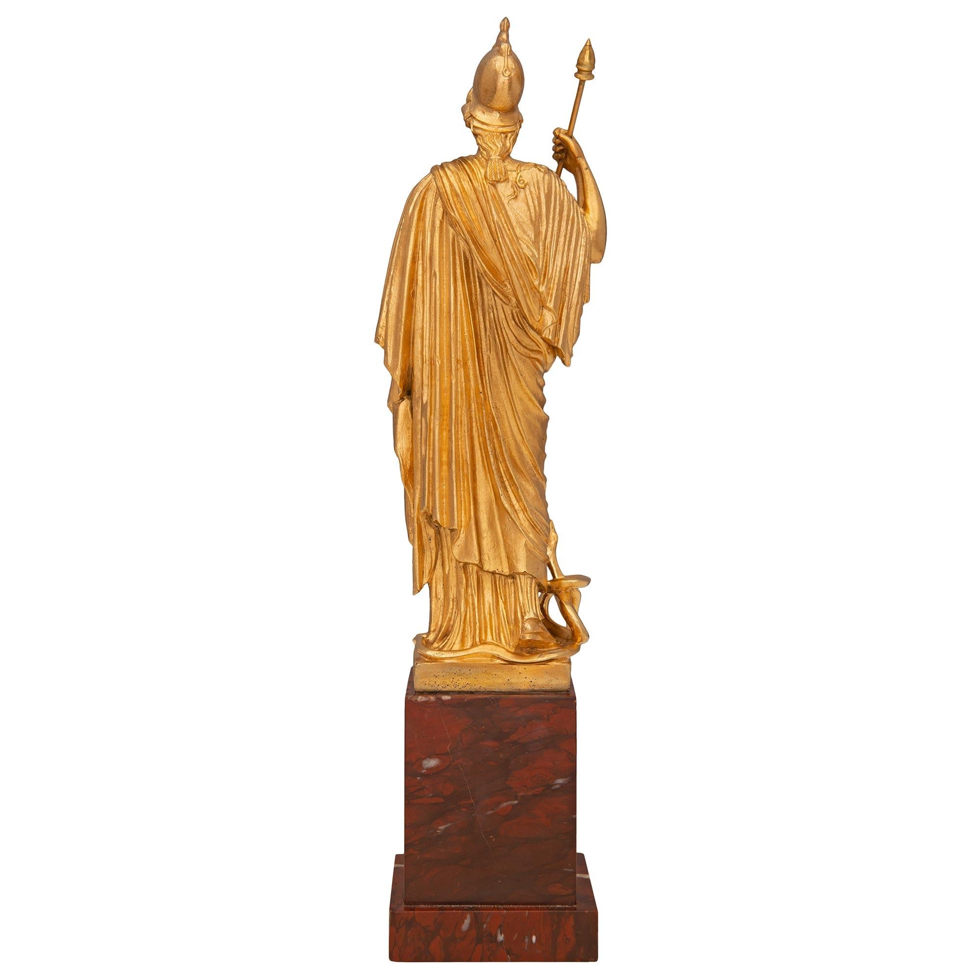 Neoclassical French 19th Century Neo-Classical St. Ormolu and Rouge Griotte Statue of Athena For Sale