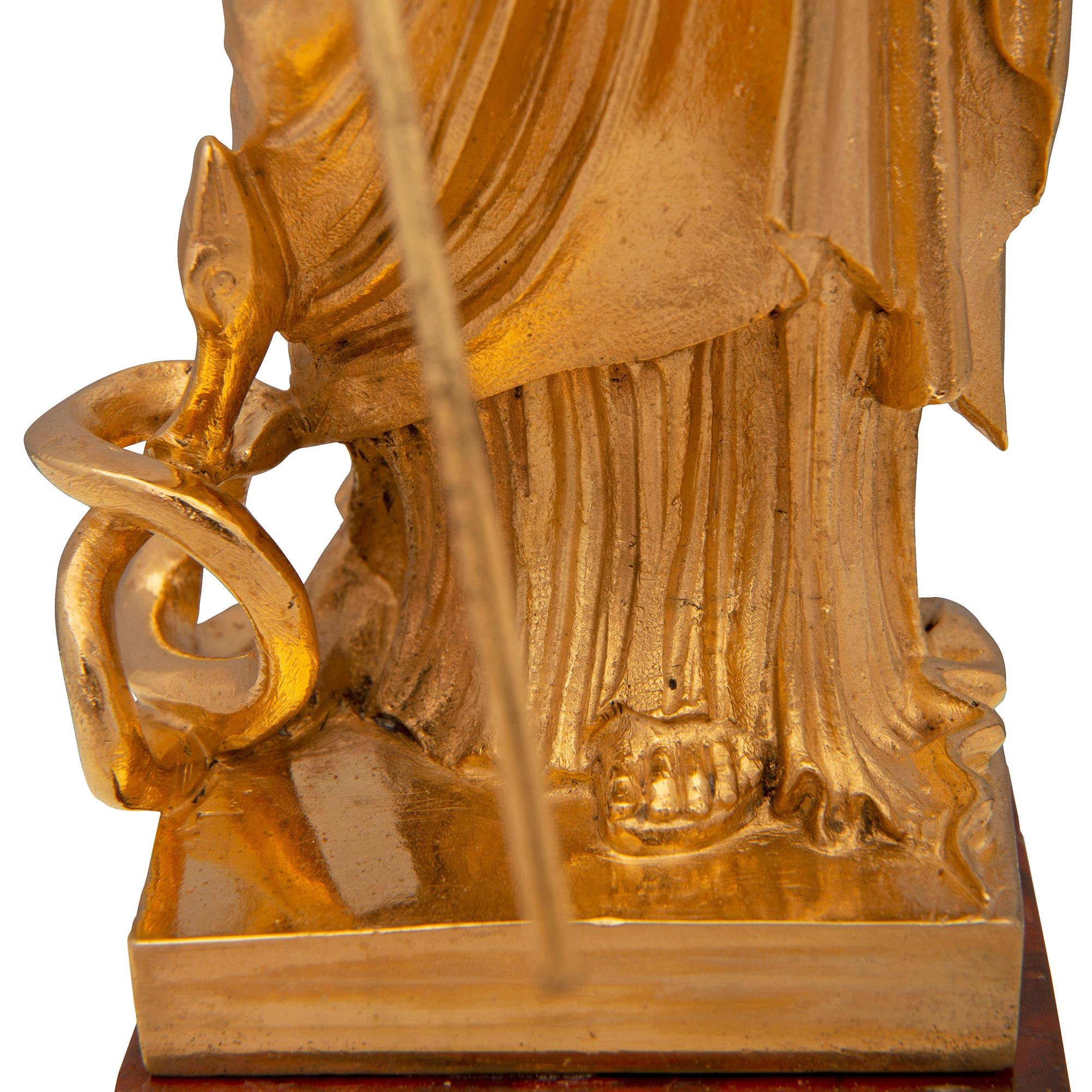 French 19th Century Neo-Classical St. Ormolu and Rouge Griotte Statue of Athena For Sale 3