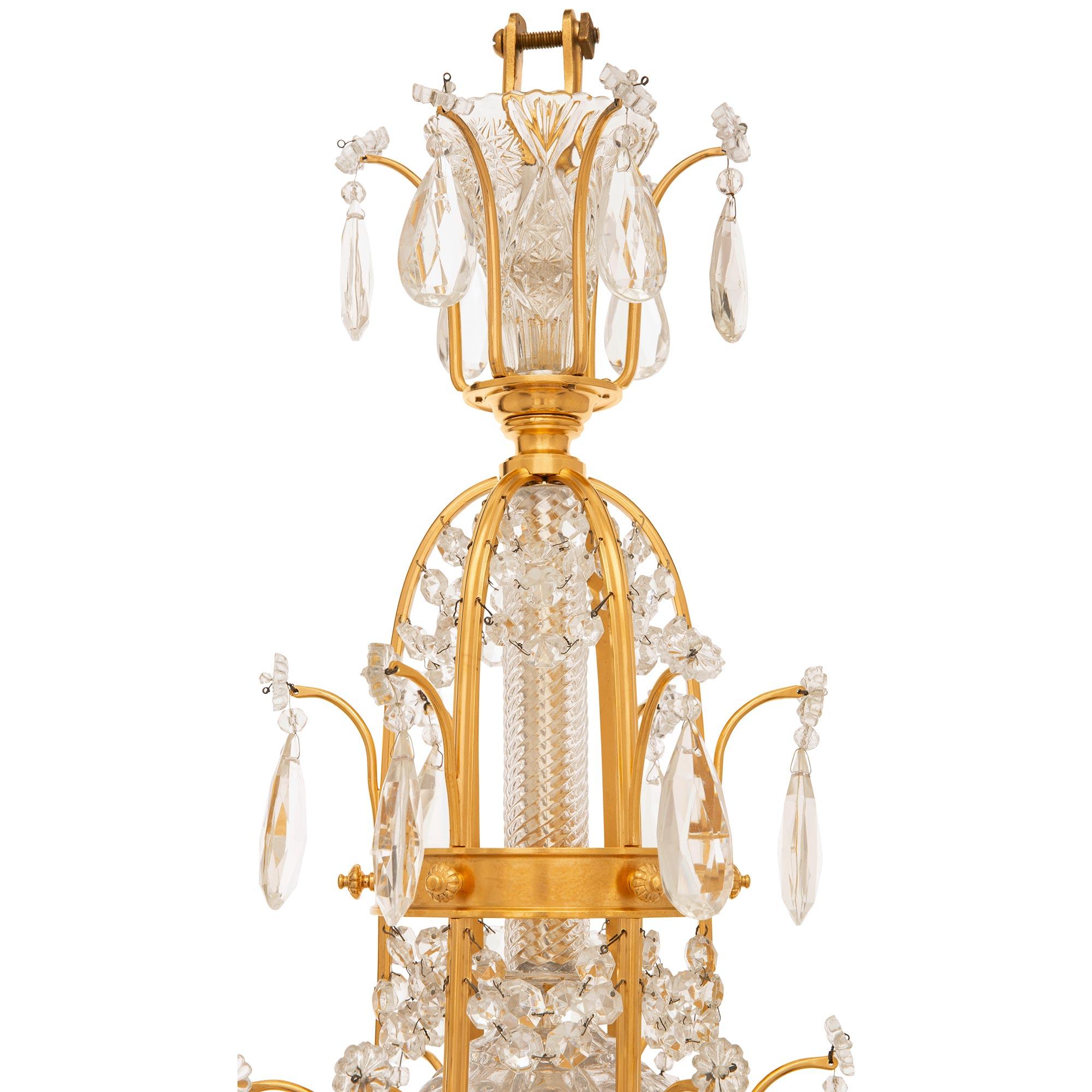 Neoclassical French 19th century Neo-Classical st. Ormolu, Crystal, and Glass chandelier For Sale