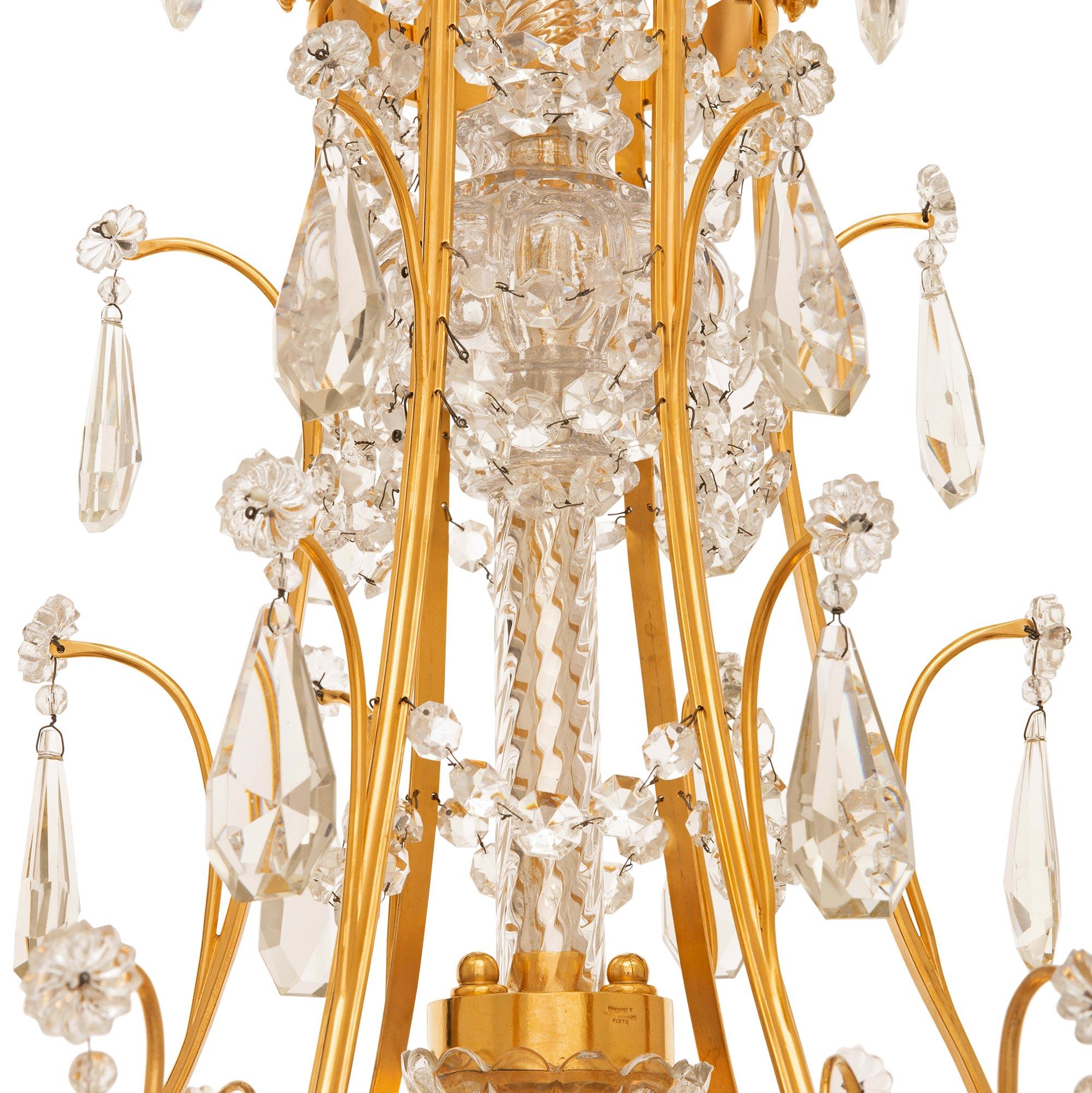 French 19th century Neo-Classical st. Ormolu, Crystal, and Glass chandelier In Good Condition For Sale In West Palm Beach, FL