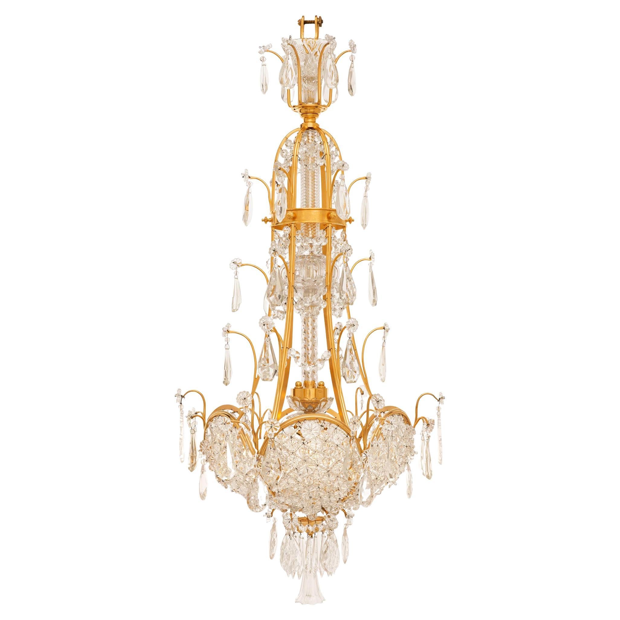 French 19th century Neo-Classical st. Ormolu, Crystal, and Glass chandelier