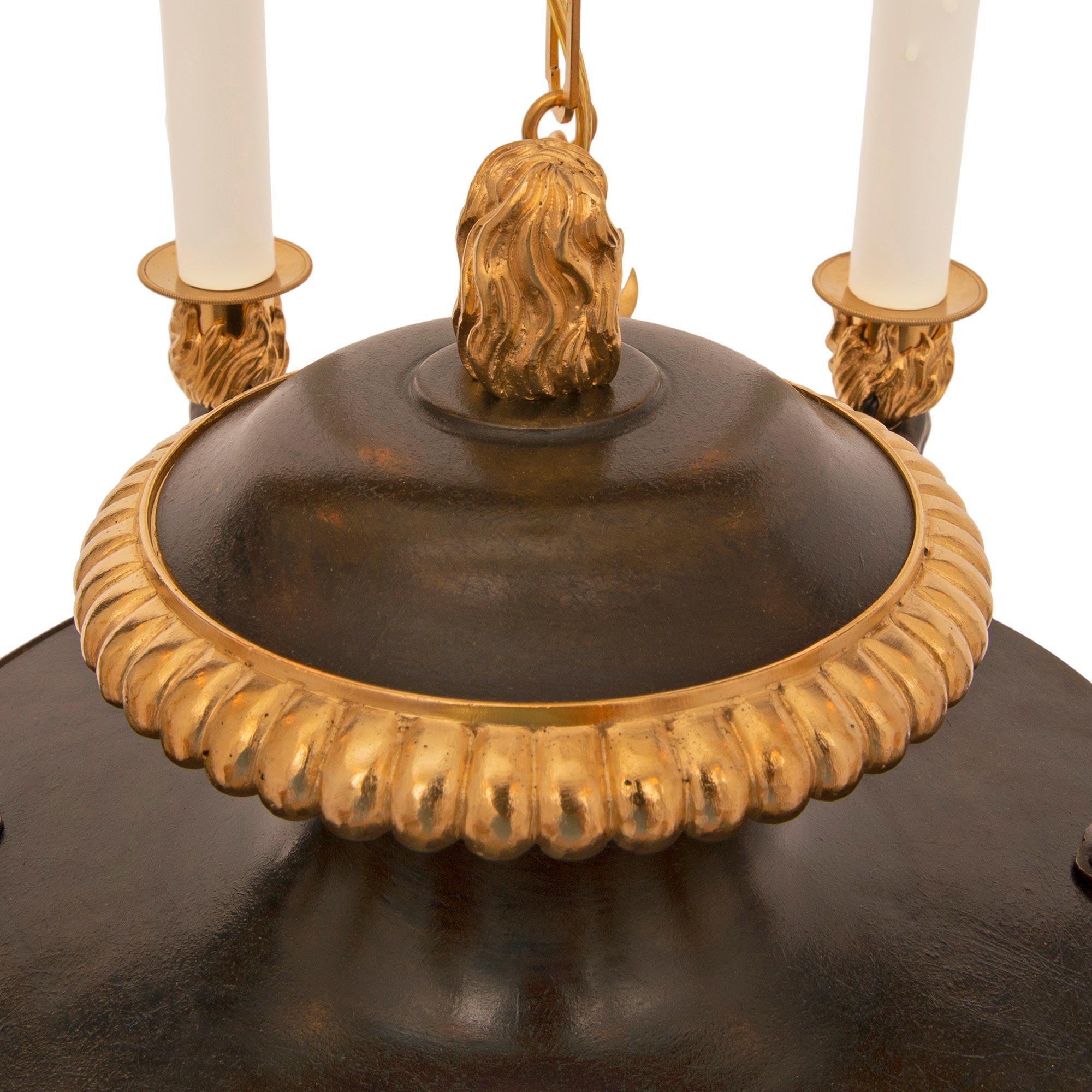 Neoclassical French 19th Century Neo-Classical St. Patinated Bronze and Ormolu Chandelier For Sale