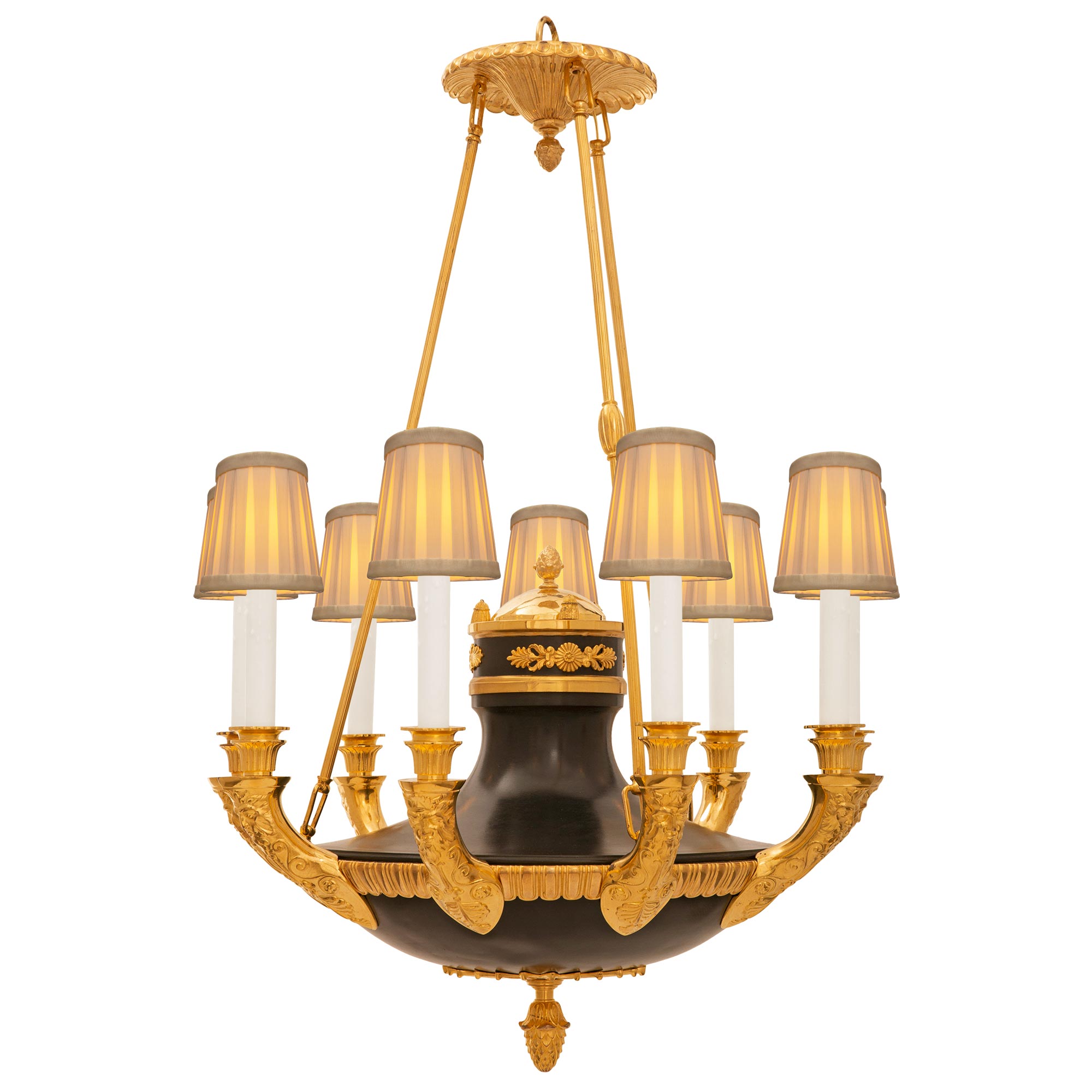 French 19th Century Neo-Classical St. Patinated Bronze and Ormolu Chandelier For Sale