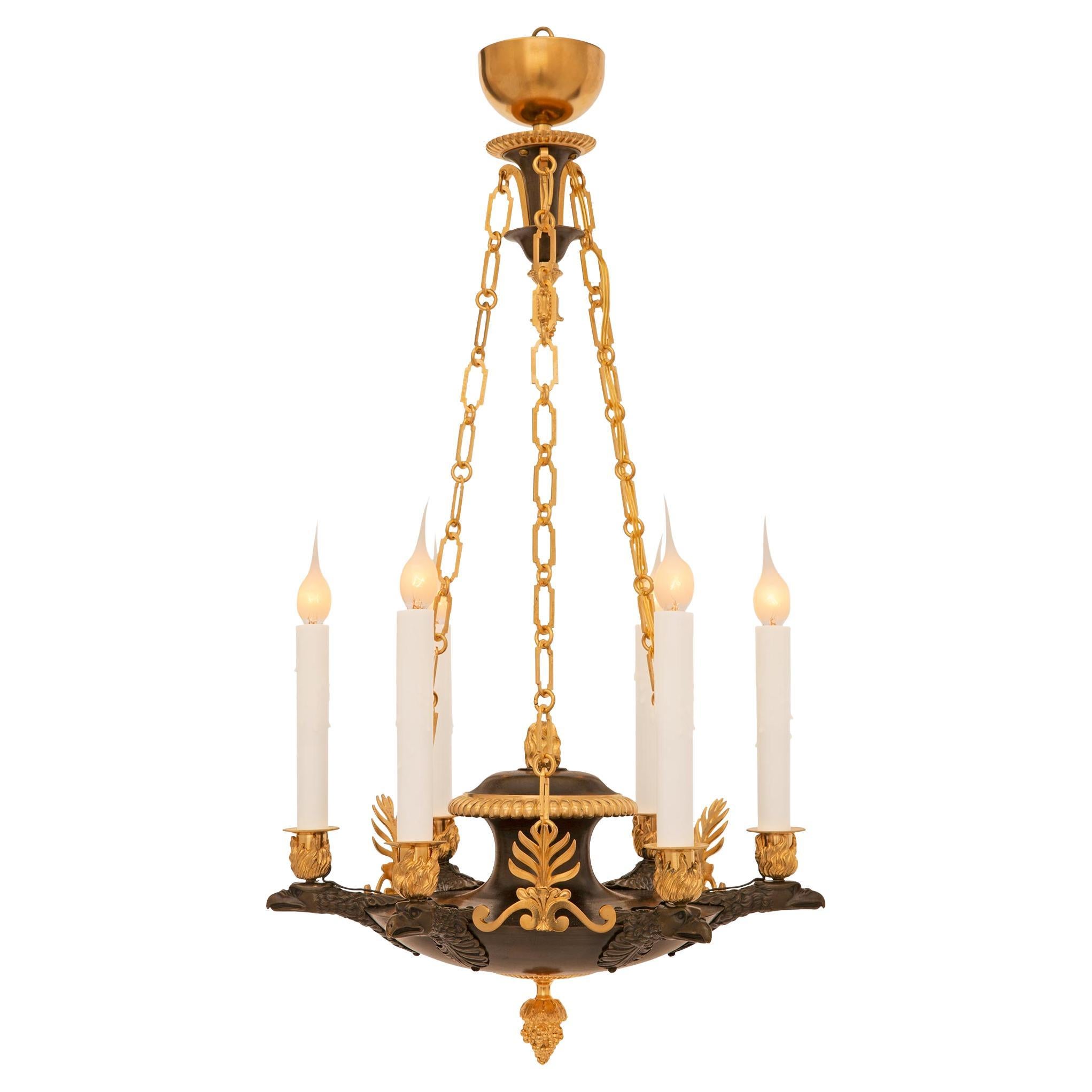 French 19th Century Neo-Classical St. Patinated Bronze and Ormolu Chandelier For Sale