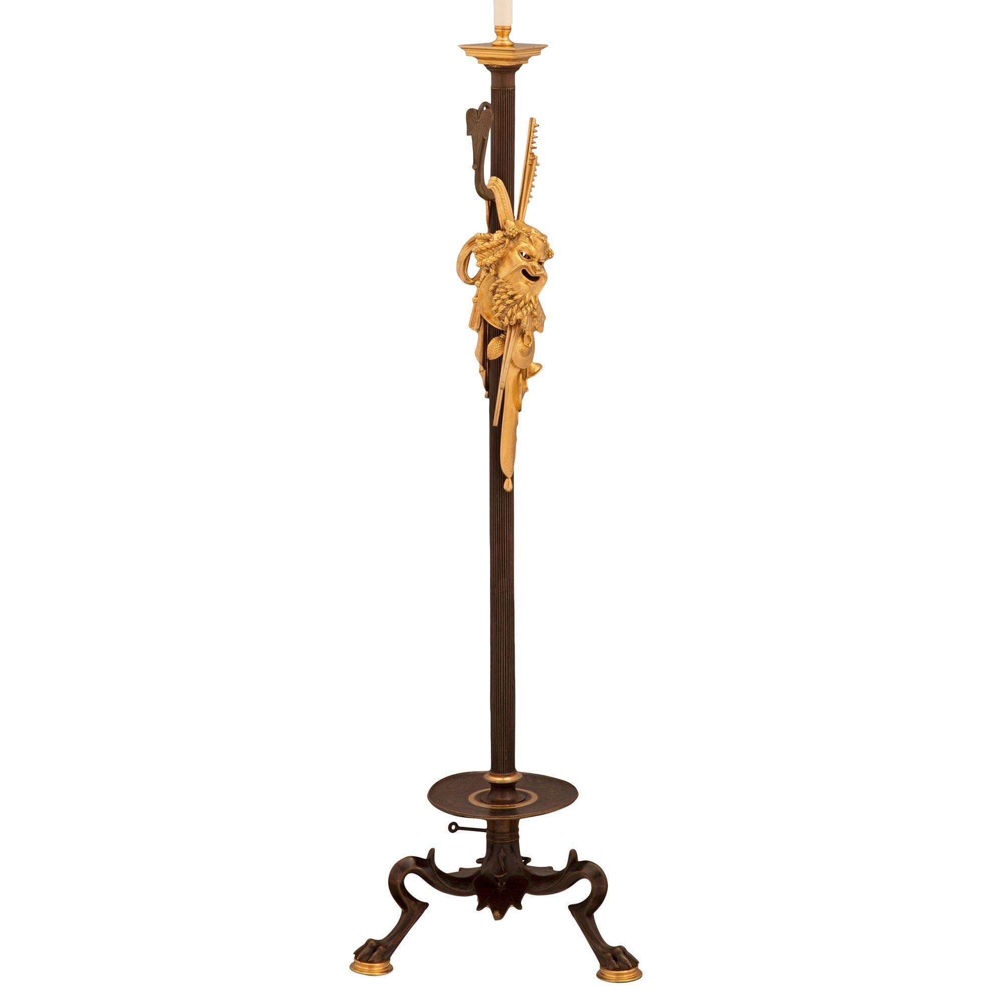 Neoclassical French 19th Century Neo-Classical St. Patinated Bronze and Ormolu Floor Lamp For Sale