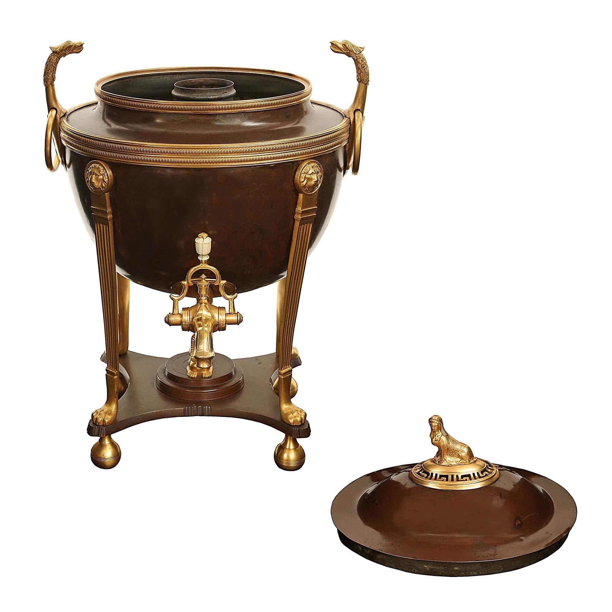 Neoclassical French 19th Century Neo-Classical St. Patinated Bronze and Ormolu Samovar