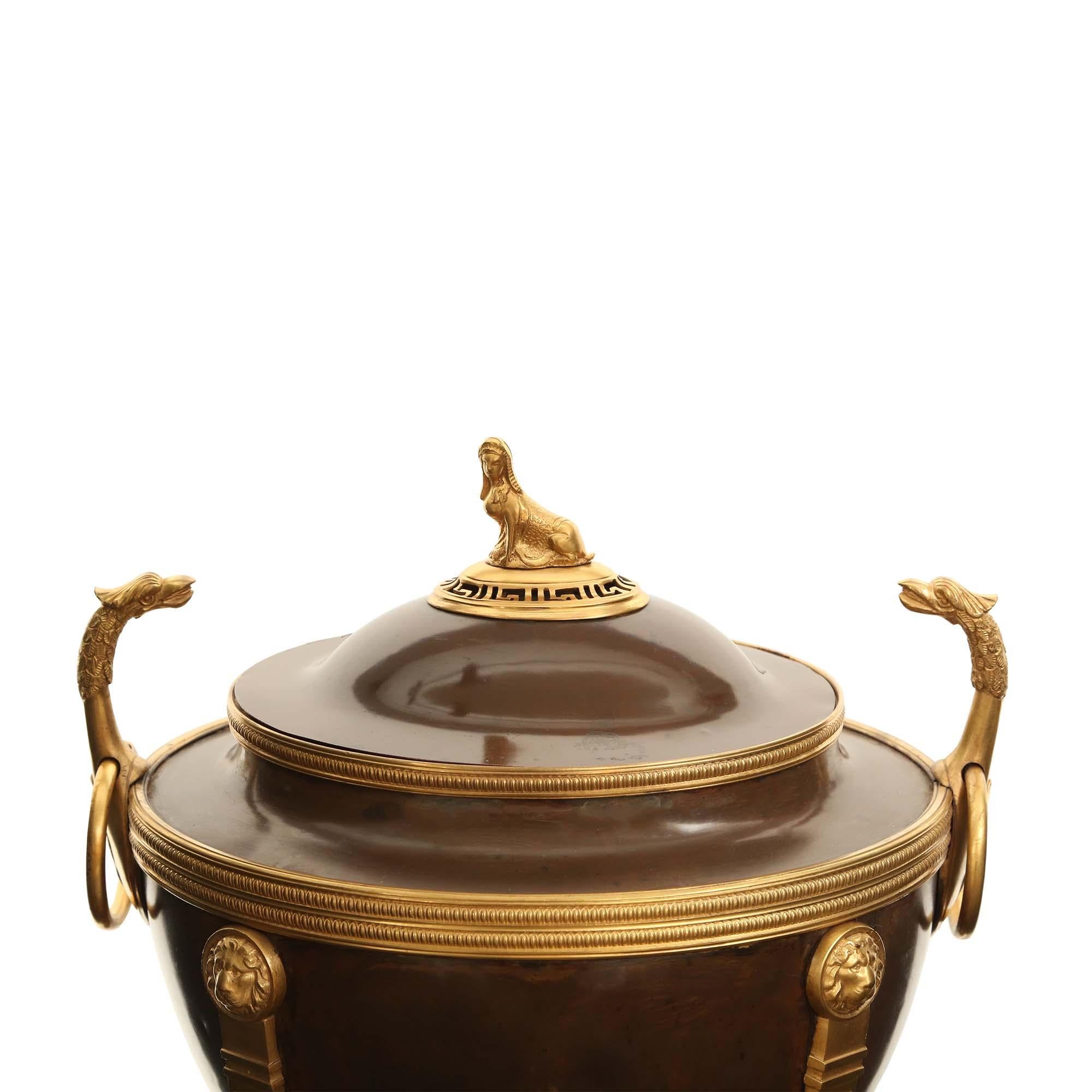 French 19th Century Neo-Classical St. Patinated Bronze and Ormolu Samovar 1