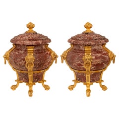 Antique French 19th century Neo-Classical st Rose Vif des Pyrenées marble and Ormolu urn