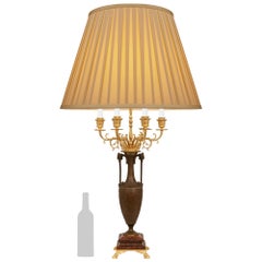 French 19th century Neo-Greek st. Bronze, Ormolu and Griotte marble lamp