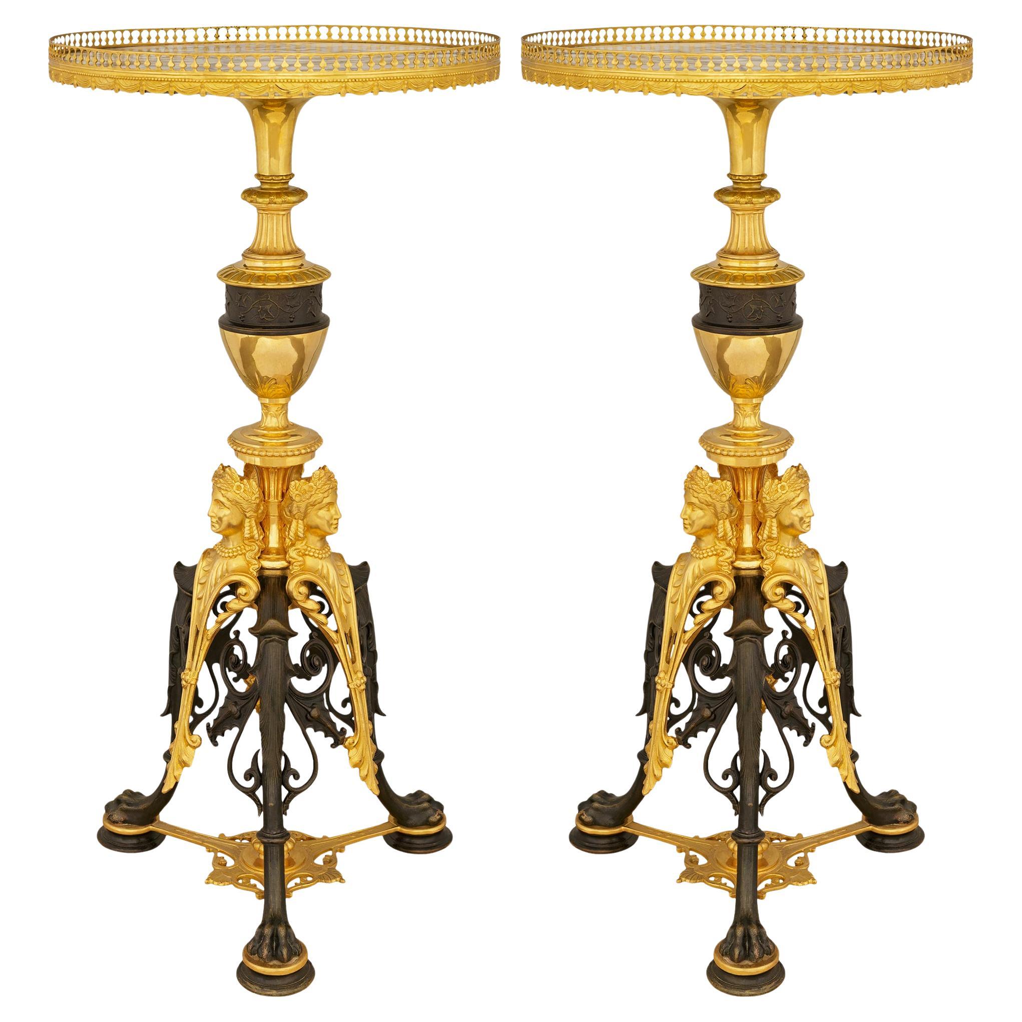 French 19th century Neo-Greek st. Bronze, Ormolu and marble, tables/pedestals