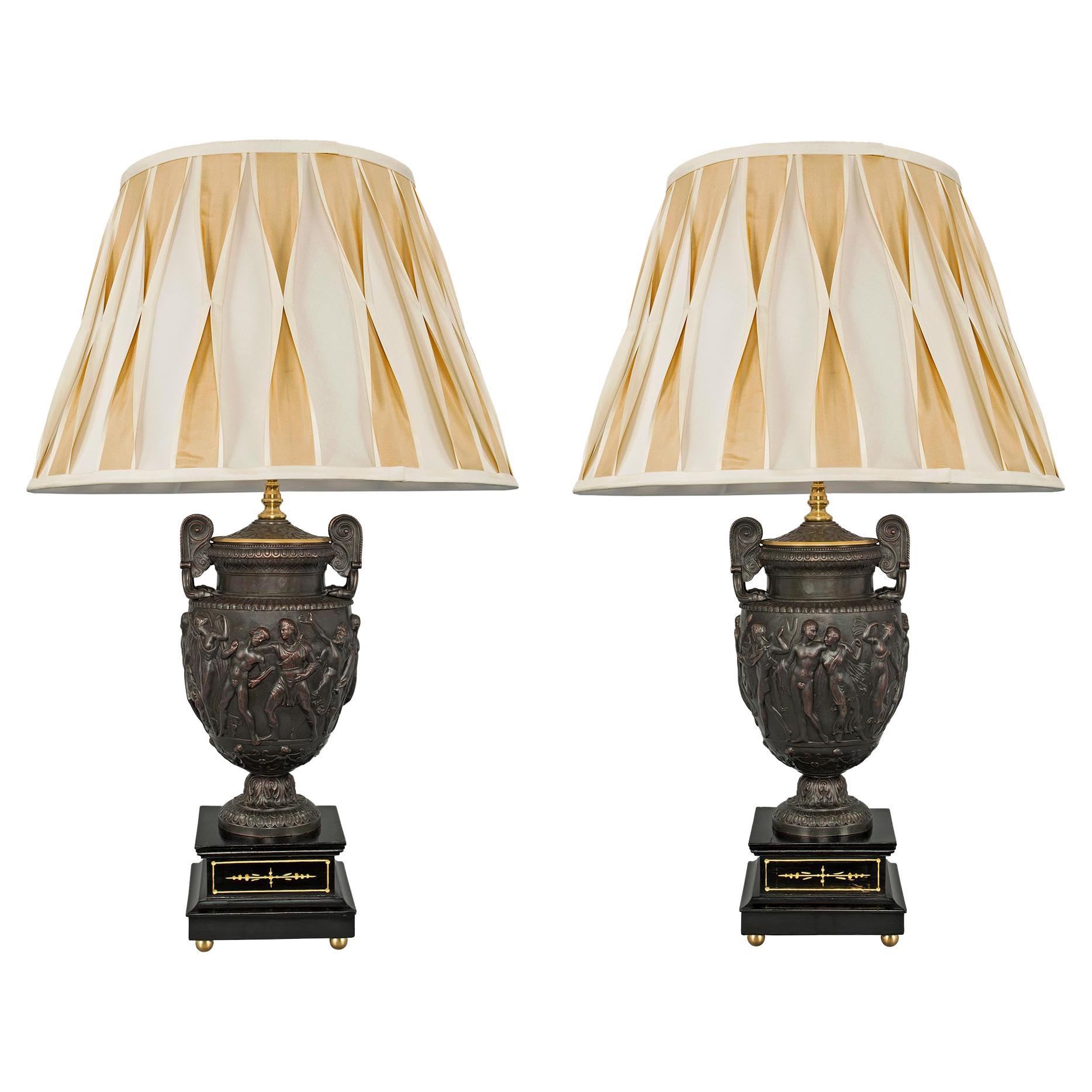 French 19th Century Neo-Greek St. Patinated Bronze and Gilt Lamps