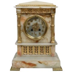 French 19th Century Neoclassical Alabaster and Bronze Gilt Mantel Clock
