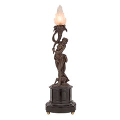 French 19th Century Neoclassical Bronze and Black Belgian Marble Lamps