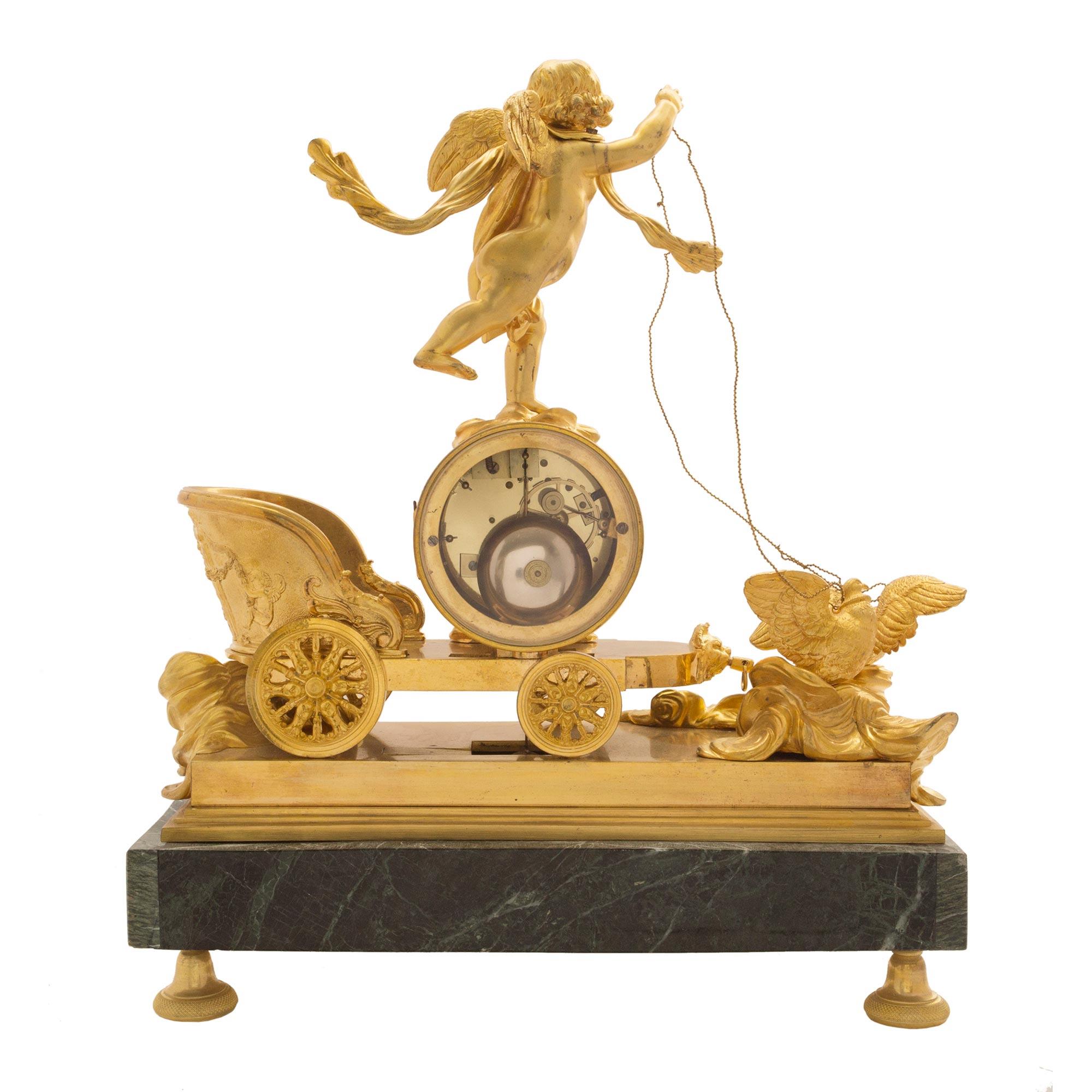 French 19th Century Neoclassical Empire Style Ormolu and Marble Clock For Sale 1