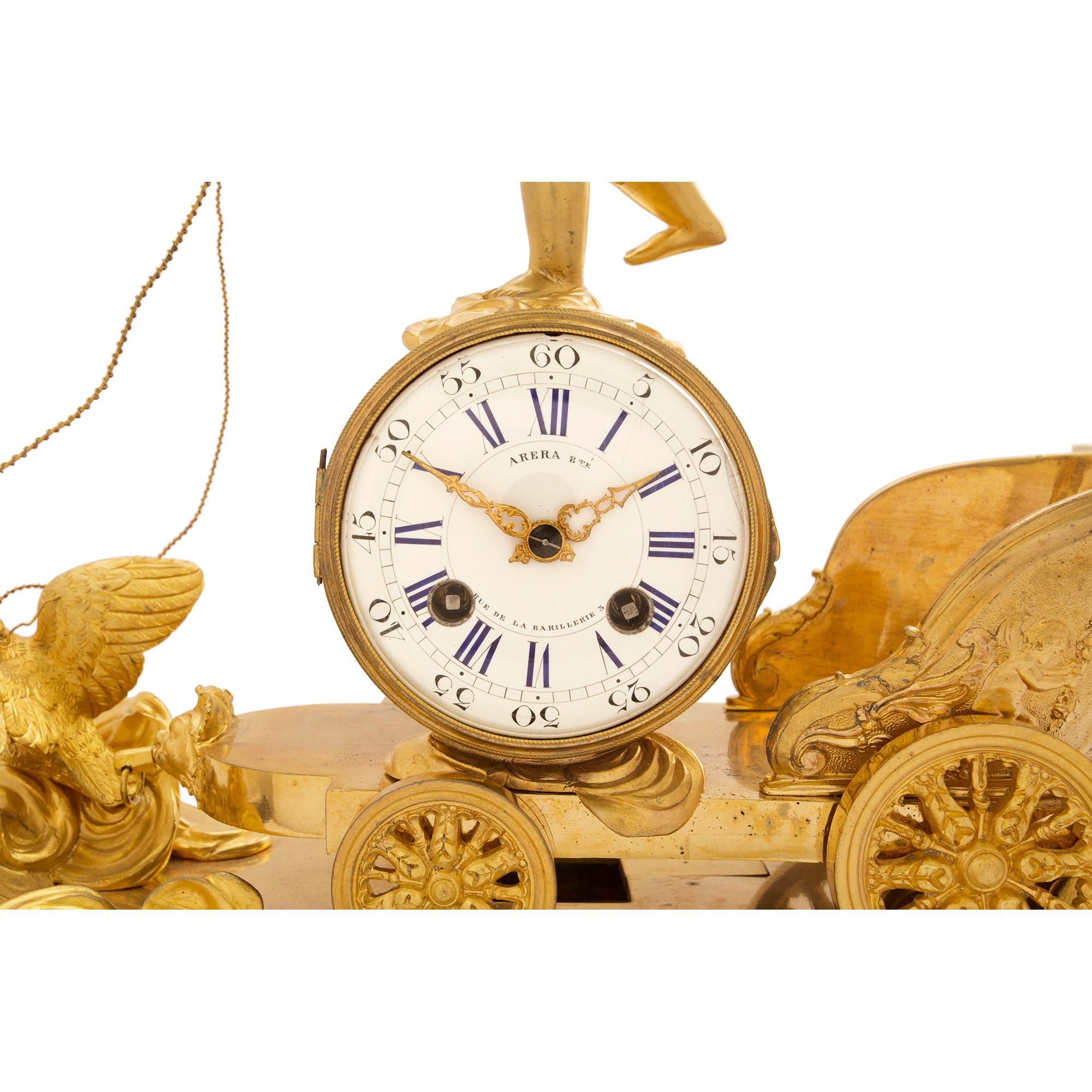 French 19th Century Neoclassical Empire Style Ormolu and Marble Clock For Sale 3