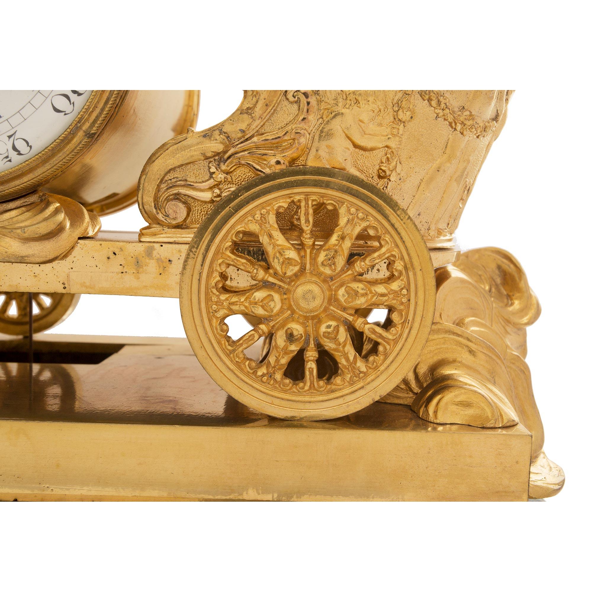 French 19th Century Neoclassical Empire Style Ormolu and Marble Clock For Sale 5