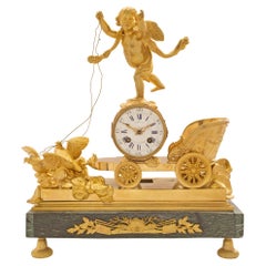 French 19th Century Neoclassical Empire Style Ormolu and Marble Clock