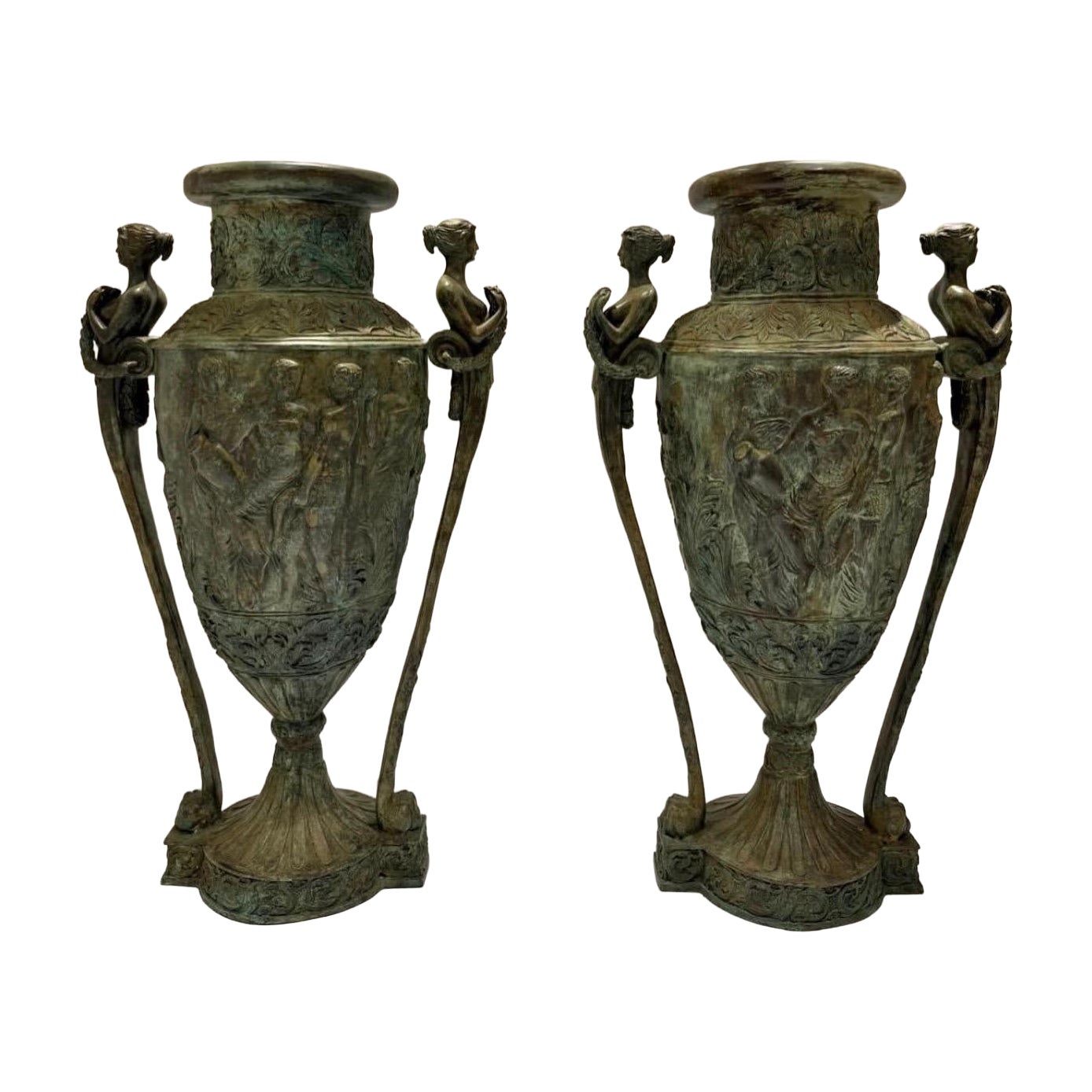 Coppia di urne in bronzo massiccio francesi del XIX secolo, in stile neoclassico