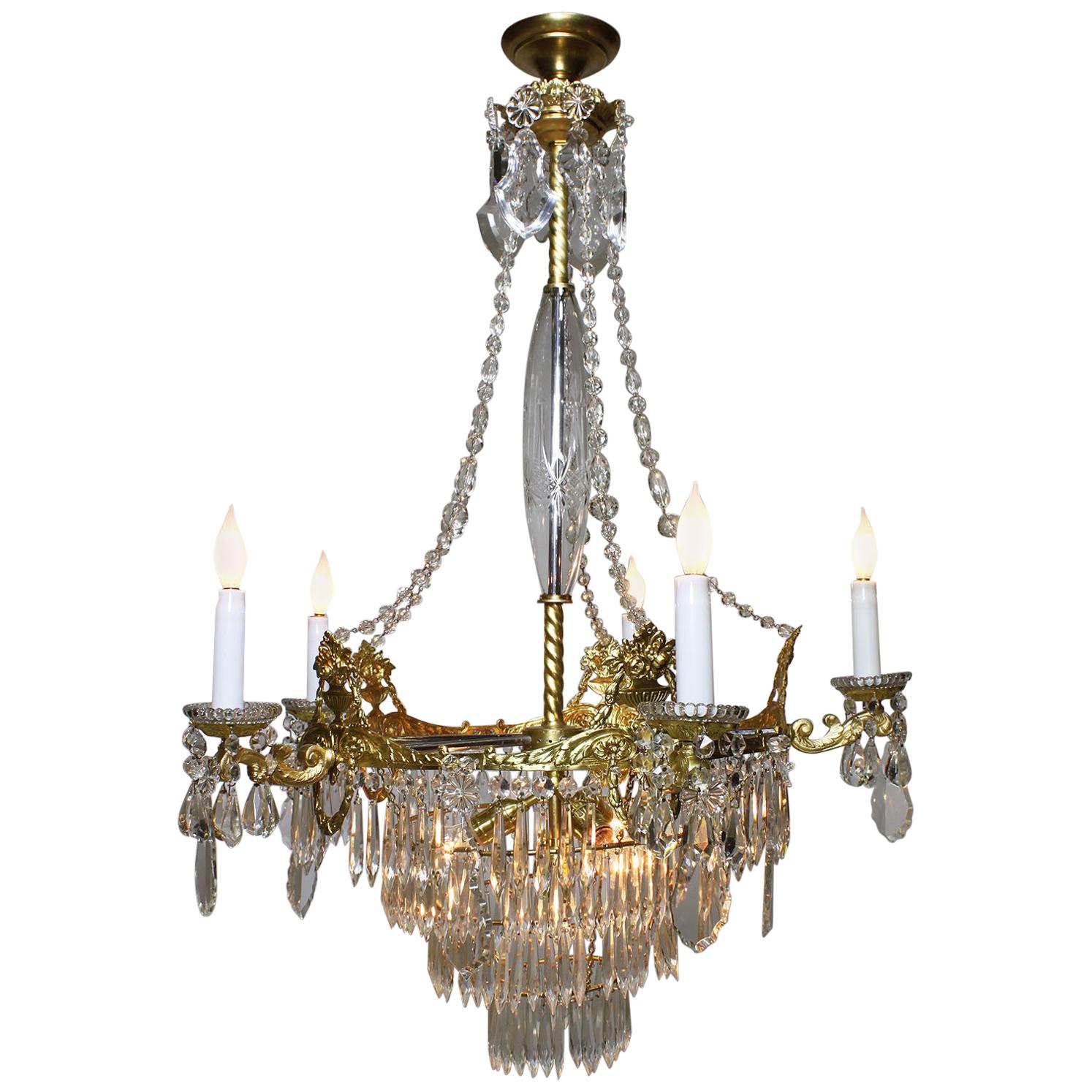 French 19th Century Neoclassical Revival Style Gilt-Metal & Cut-Glass Chandelier