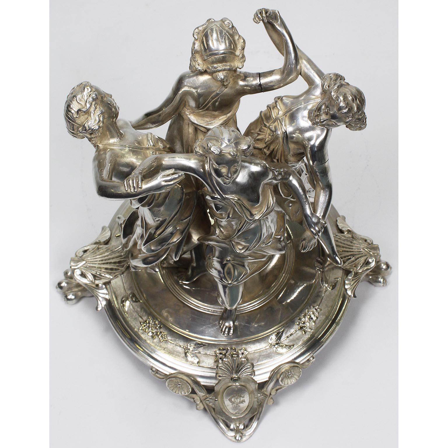 19th Century Neoclassical Silvered Muses Centerpiece in the Manner of Christofle For Sale 3