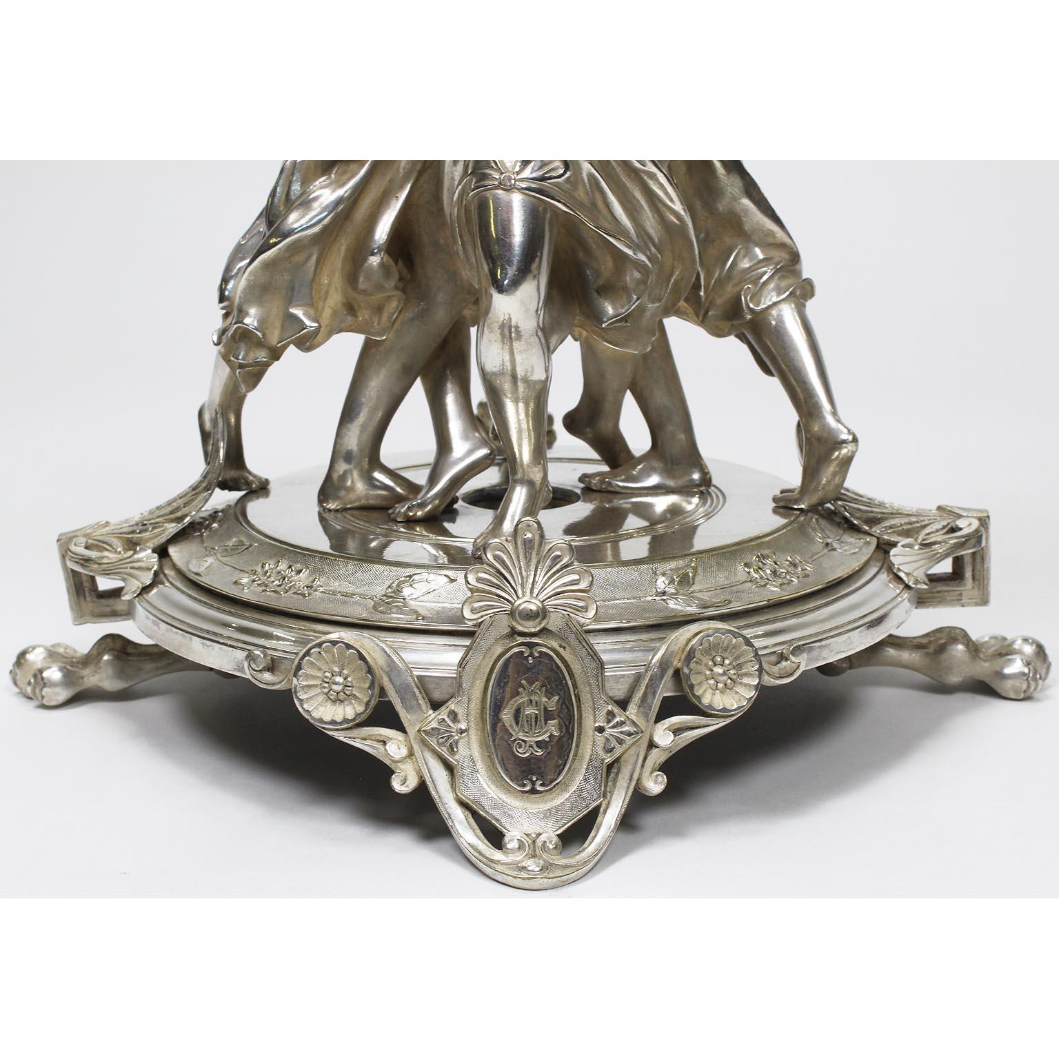 Neoclassical Revival 19th Century Neoclassical Silvered Muses Centerpiece in the Manner of Christofle For Sale