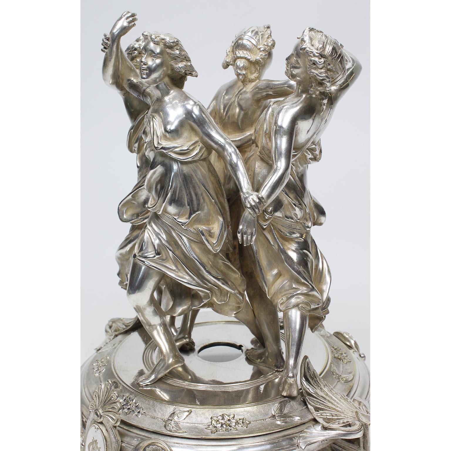 19th Century Neoclassical Silvered Muses Centerpiece in the Manner of Christofle In Good Condition For Sale In Los Angeles, CA