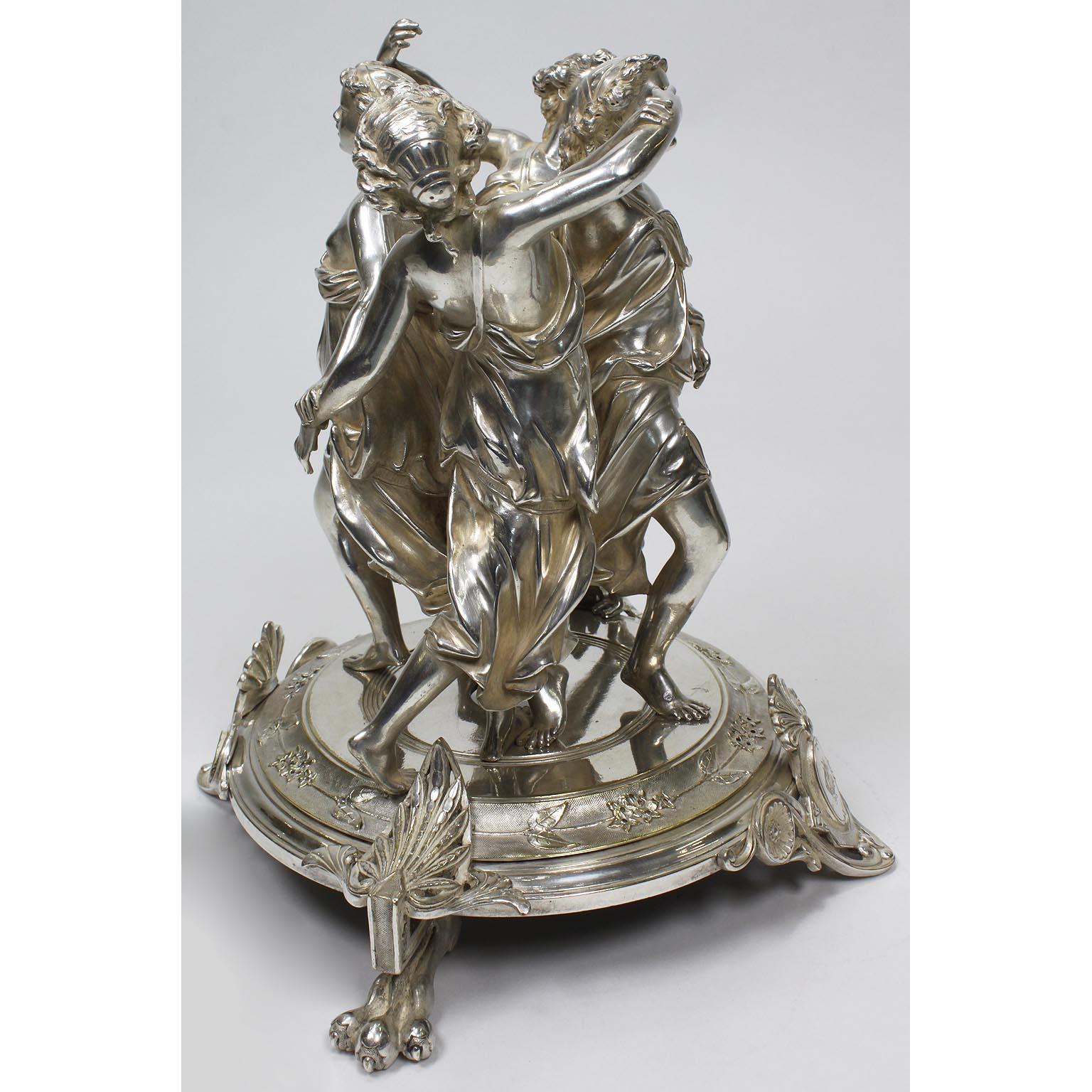Bronze 19th Century Neoclassical Silvered Muses Centerpiece in the Manner of Christofle For Sale