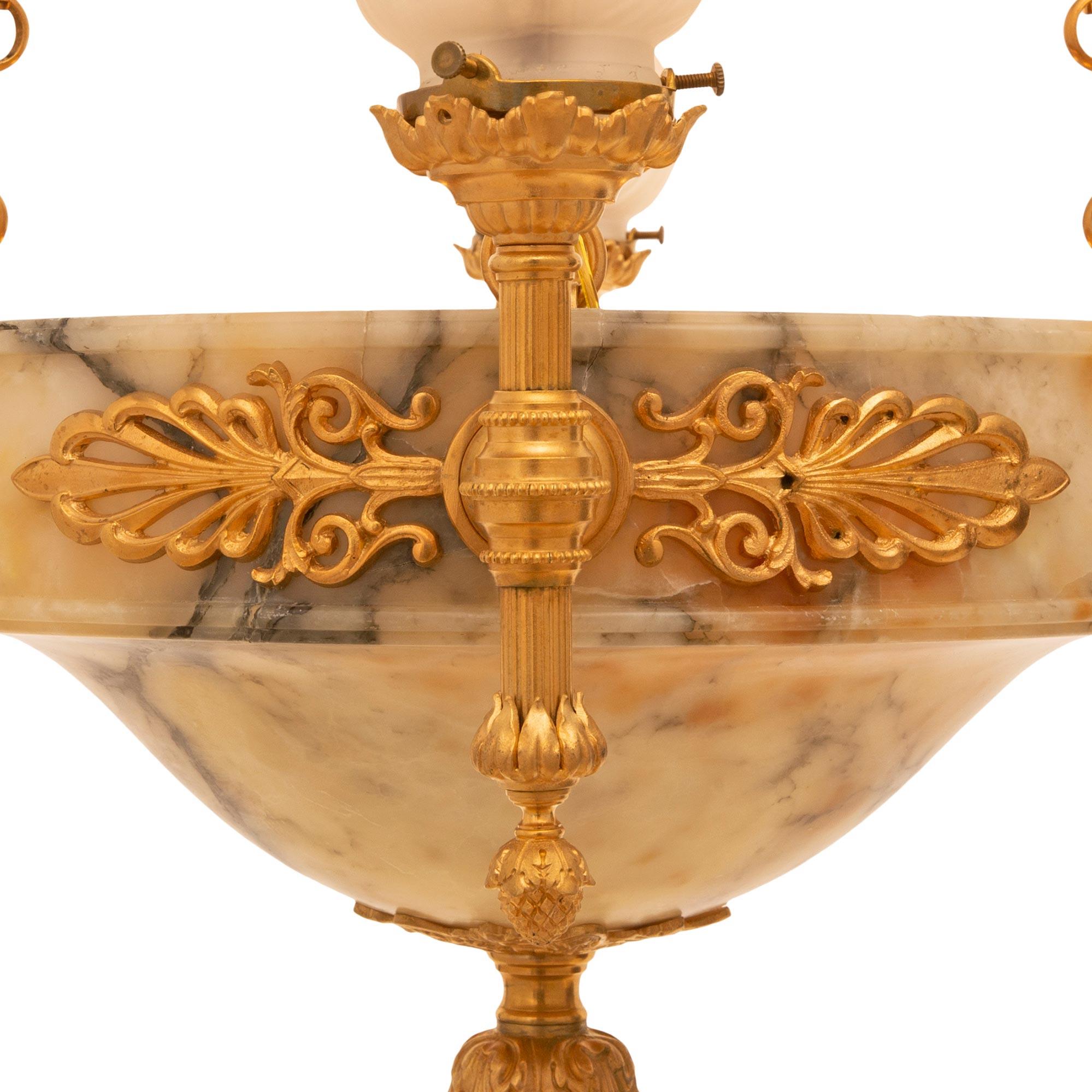 French 19th Century Neoclassical St. Alabaster and Ormolu Chandelier For Sale 3