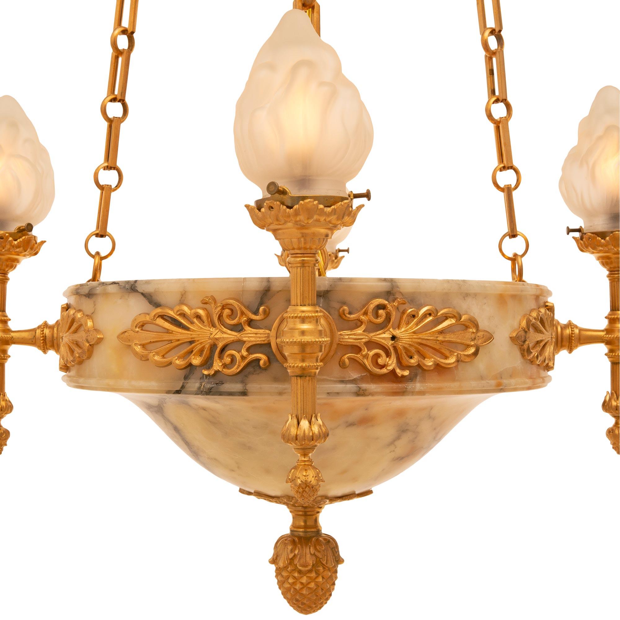 French 19th Century Neoclassical St. Alabaster and Ormolu Chandelier For Sale 2
