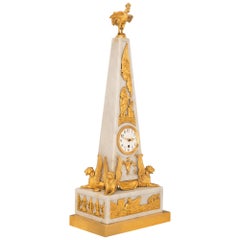 French 19th Century NeoClassical St. Marble & Ormolu Obelisk Shaped Clock