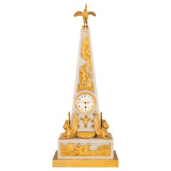 French 19th Century NeoClassical St. Marble & Ormolu Obelisk Shaped Clock