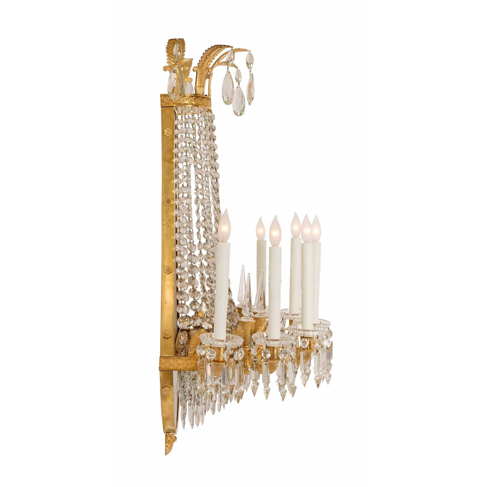 French 19th Century Neoclassical St. Ormolu and Crystal Sconces Signed Baccarat In Good Condition For Sale In West Palm Beach, FL