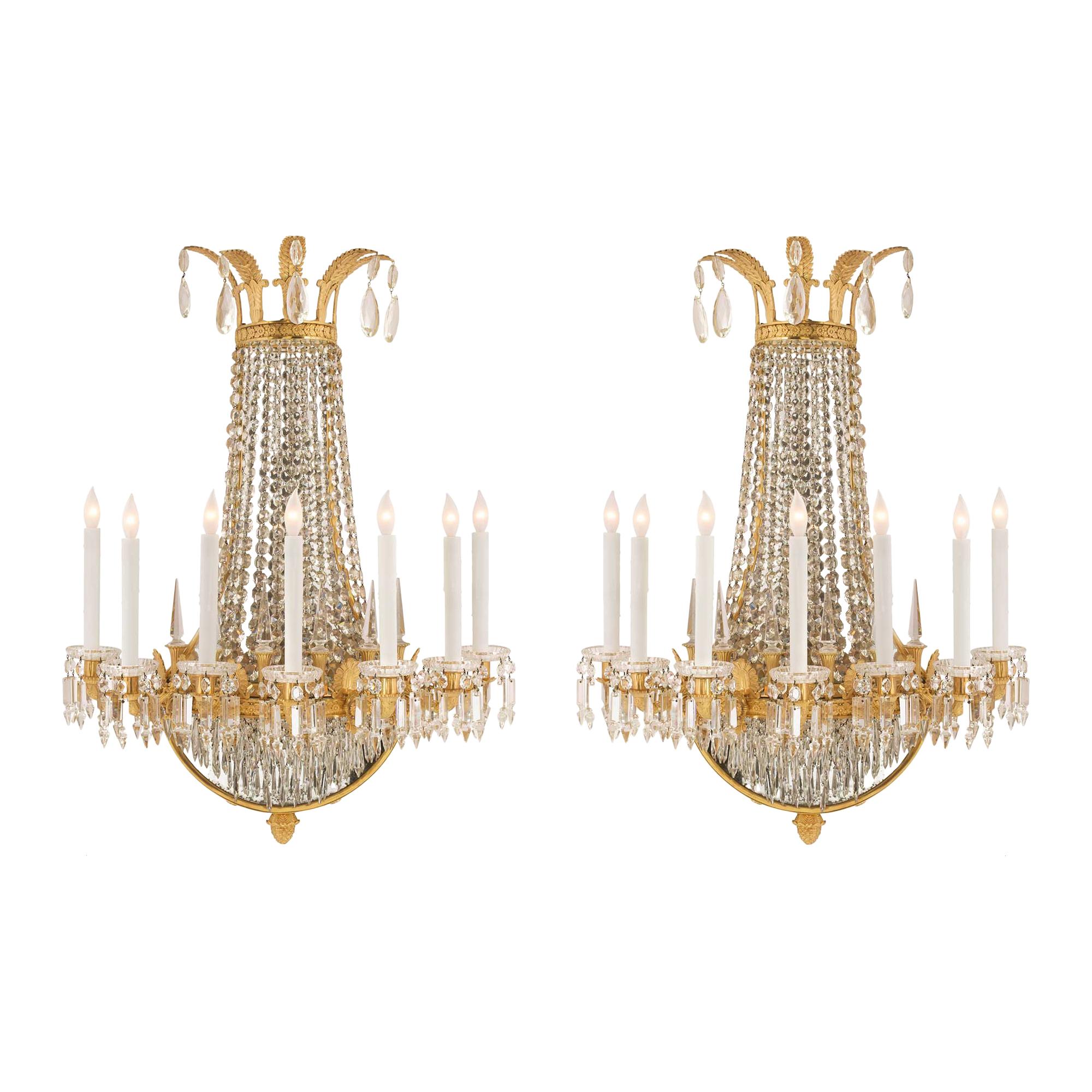 French 19th Century Neoclassical St. Ormolu and Crystal Sconces Signed Baccarat