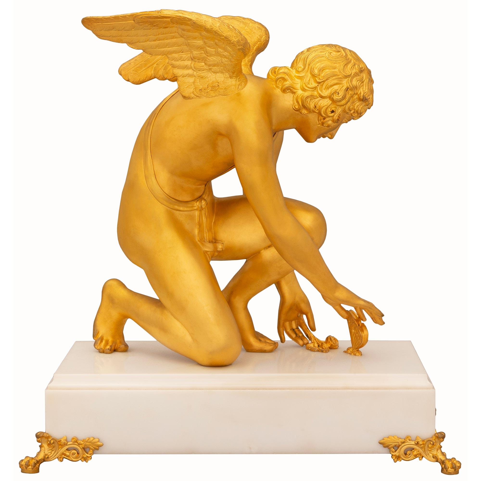French 19th Century Neoclassical St. Ormolu And Marble Statue Of Cupid & Psyche For Sale 7