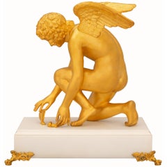 French 19th Century Neoclassical St. Ormolu And Marble Statue Of Cupid & Psyche