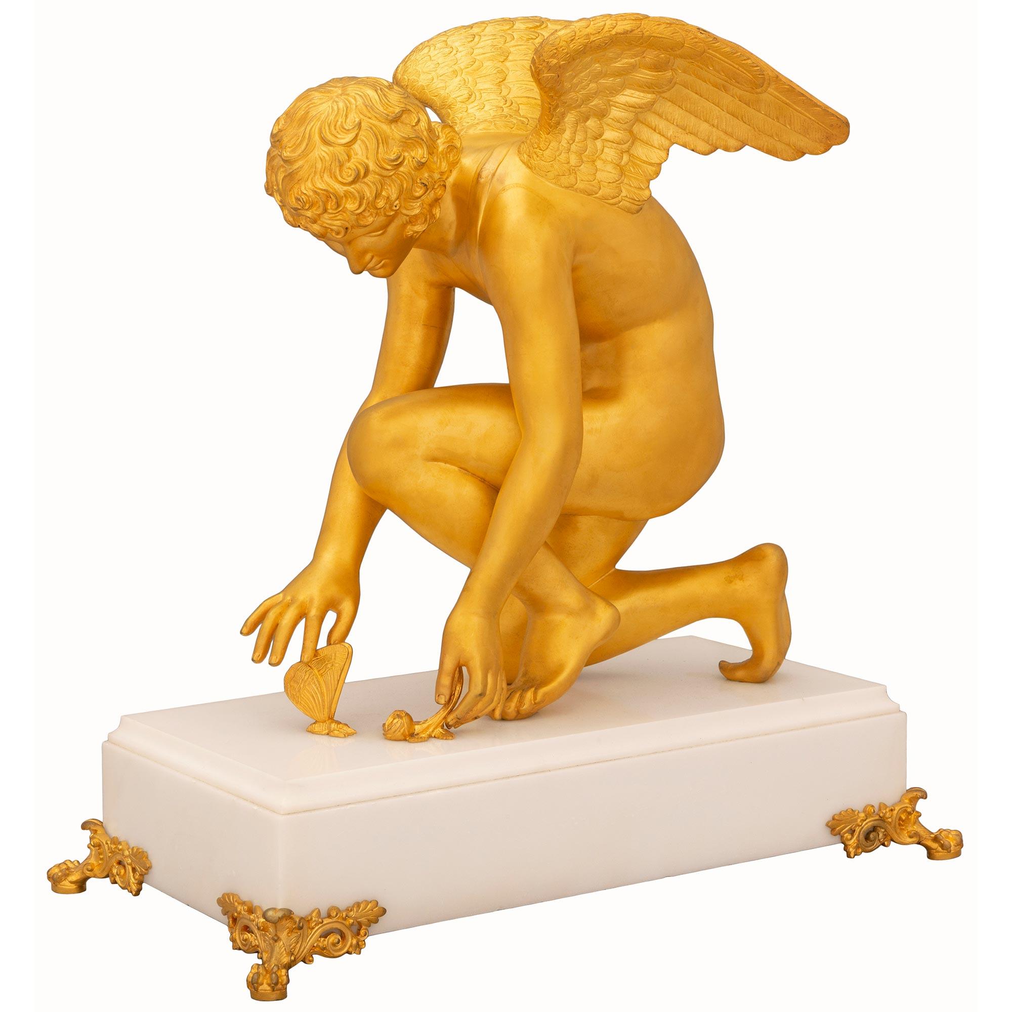 French 19th Century Neoclassical St. Ormolu And Marble Statue Of Cupid & Psyche In Good Condition For Sale In West Palm Beach, FL