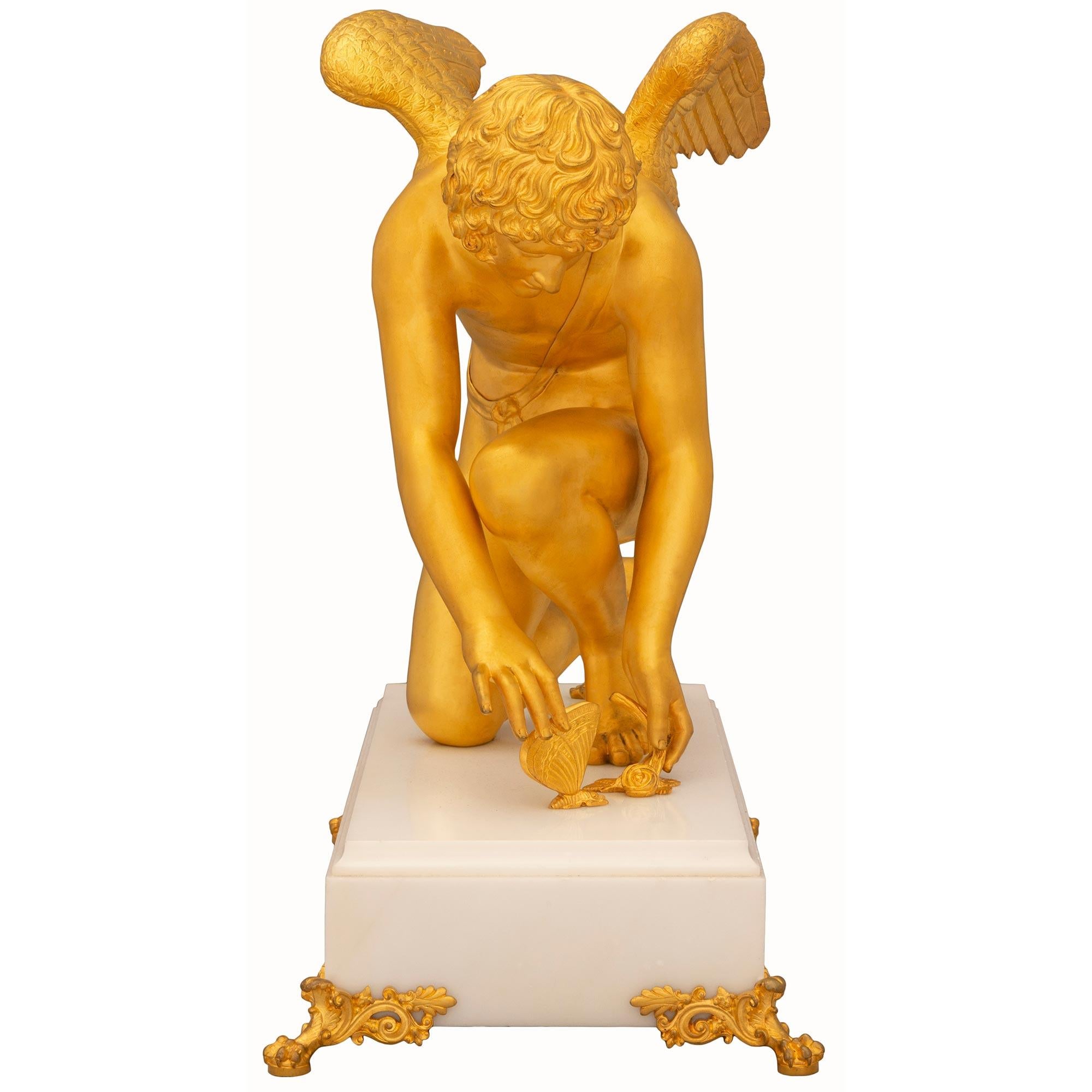 French 19th Century Neoclassical St. Ormolu And Marble Statue Of Cupid & Psyche For Sale 1