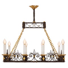 Antique French 19th Century Neoclassical St. Wrought Iron and Gilt Metal Chandelier