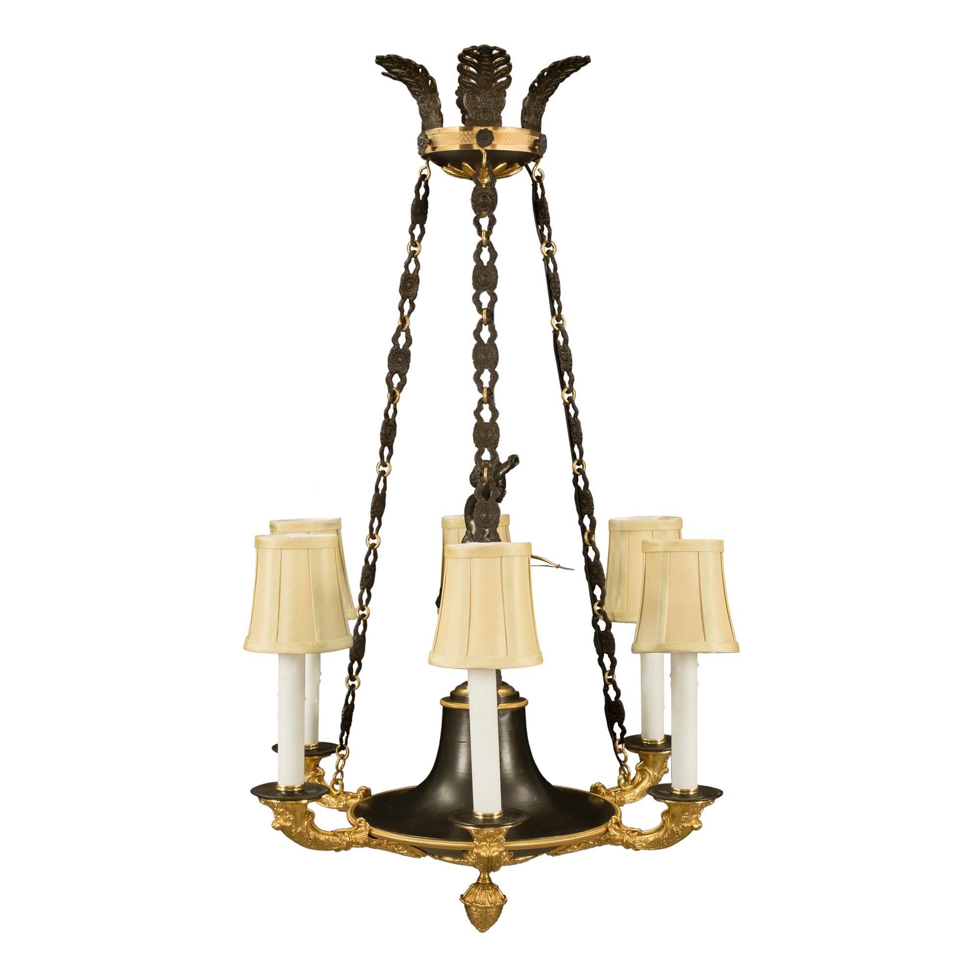 French 19th Century Neoclassical Style Bronze and Ormolu Chandelier In Good Condition For Sale In West Palm Beach, FL