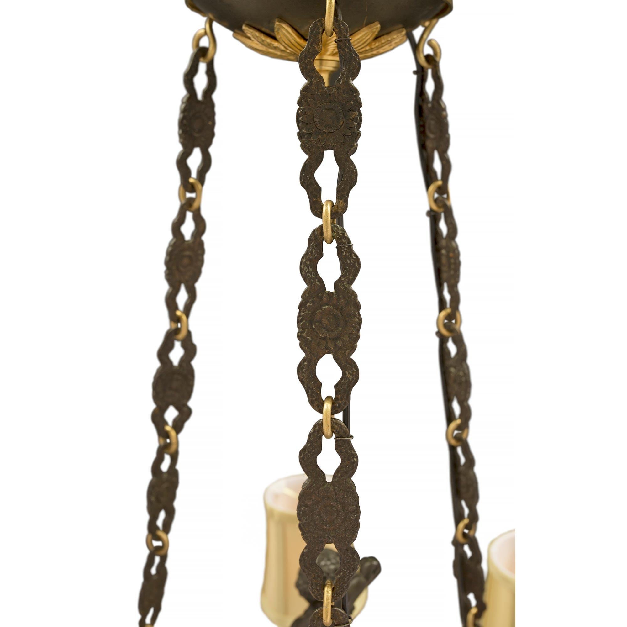 French 19th Century Neoclassical Style Bronze and Ormolu Chandelier For Sale 2