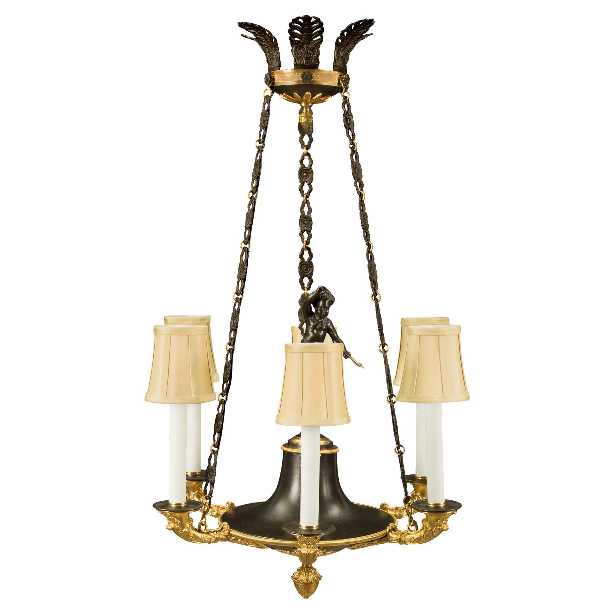 French 19th Century Neoclassical Style Bronze and Ormolu Chandelier For Sale