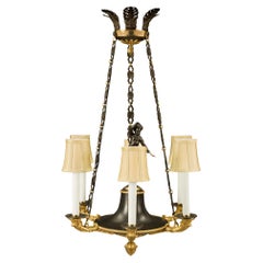 Antique French 19th Century Neoclassical Style Bronze and Ormolu Chandelier