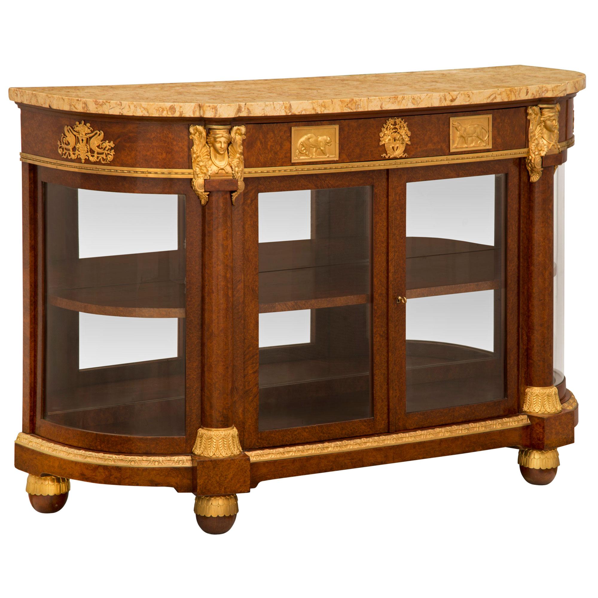 French 19th Century Neoclassical Style Burl Walnut and Ormolu Buffet Vitrine In Good Condition For Sale In West Palm Beach, FL