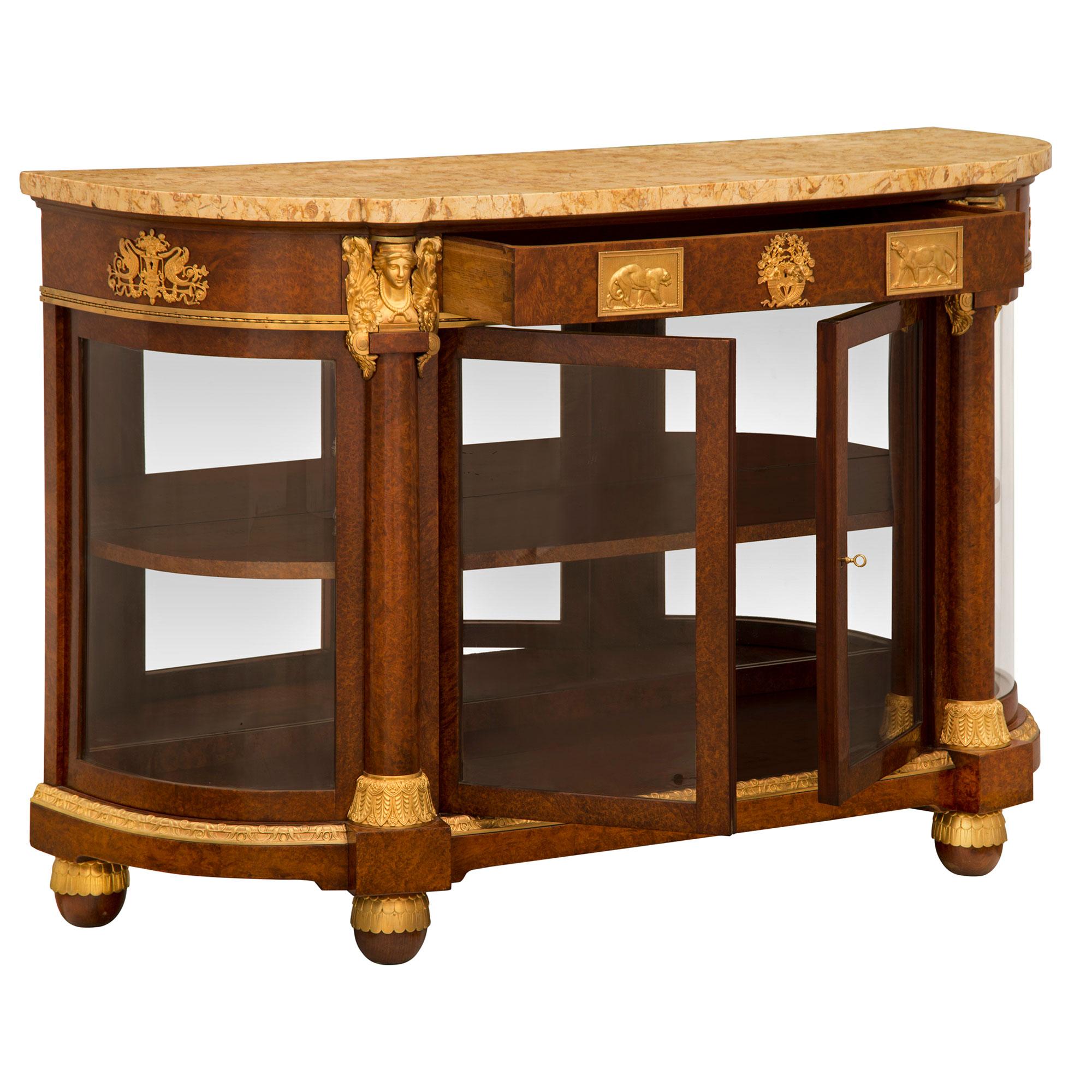 French 19th Century Neoclassical Style Burl Walnut and Ormolu Buffet Vitrine For Sale 1